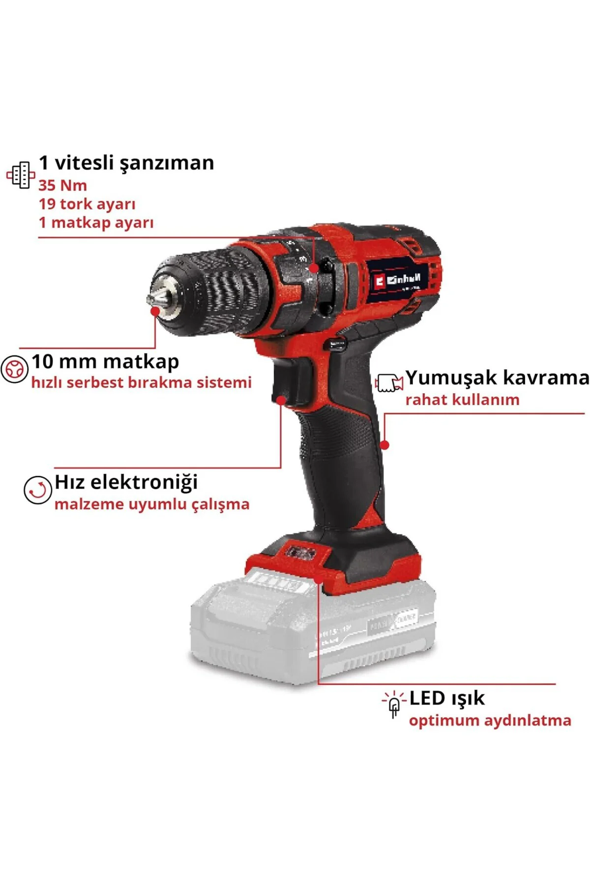 Akülü Vidalama TC-CD 18/35 Li-Solo Power X-Change (Li-Ion, 18 V, 