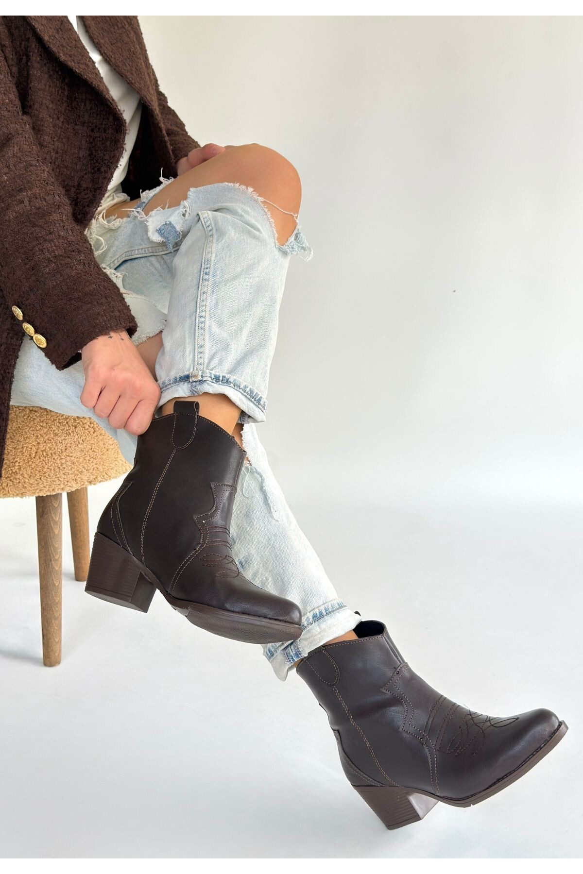 Akver Acı Kahve Cilt Topuklu Bot - Lisinya