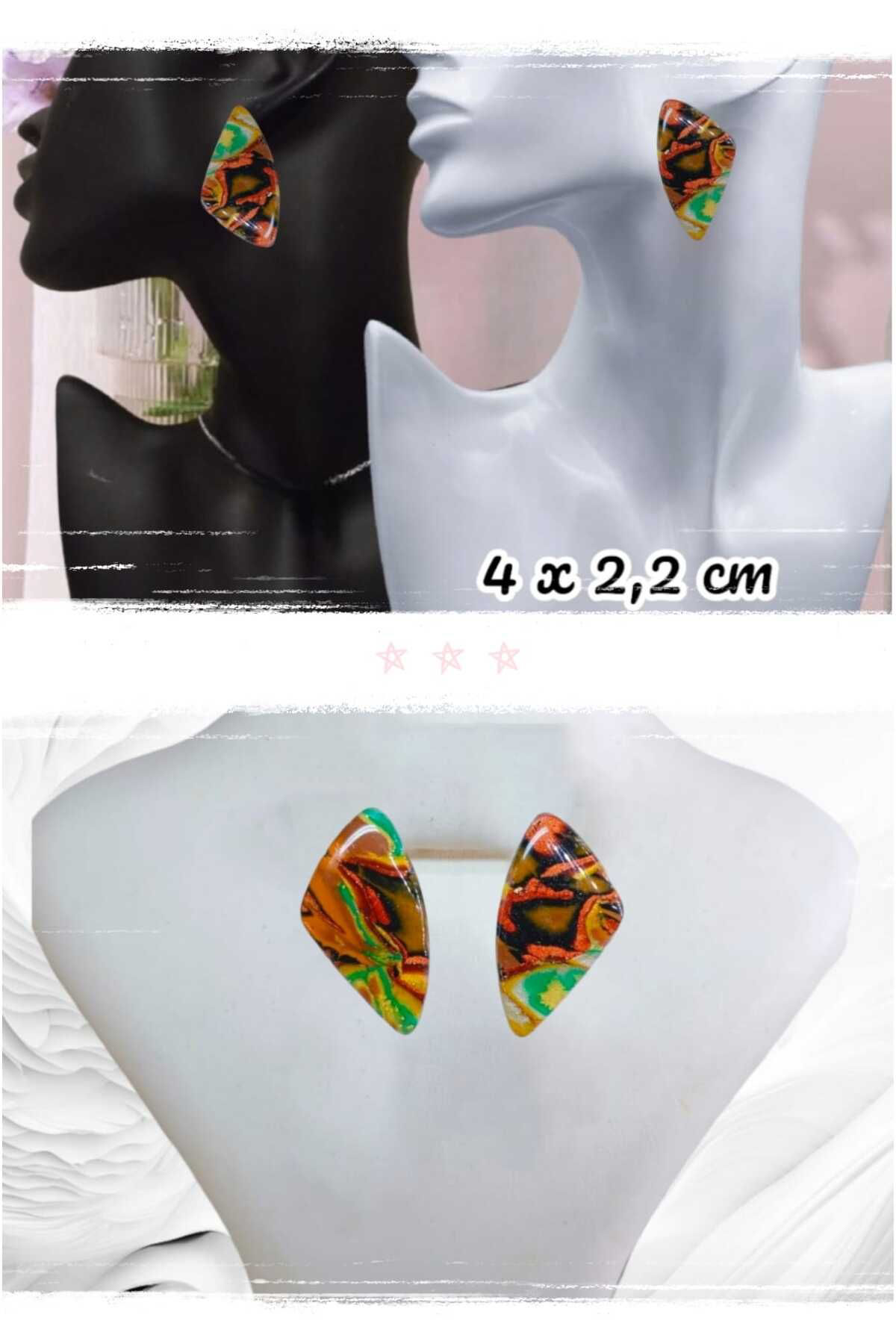 Alaca Doğaltaş Görünümlü Polimer Kil & Epoksi Tasarım Küpe