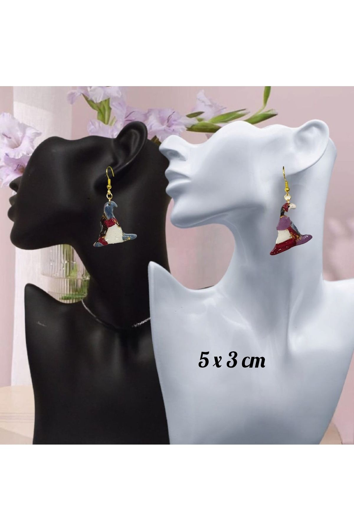 Alacalı Şapka Polimer Kil & Epoksi Tasarım Küpe