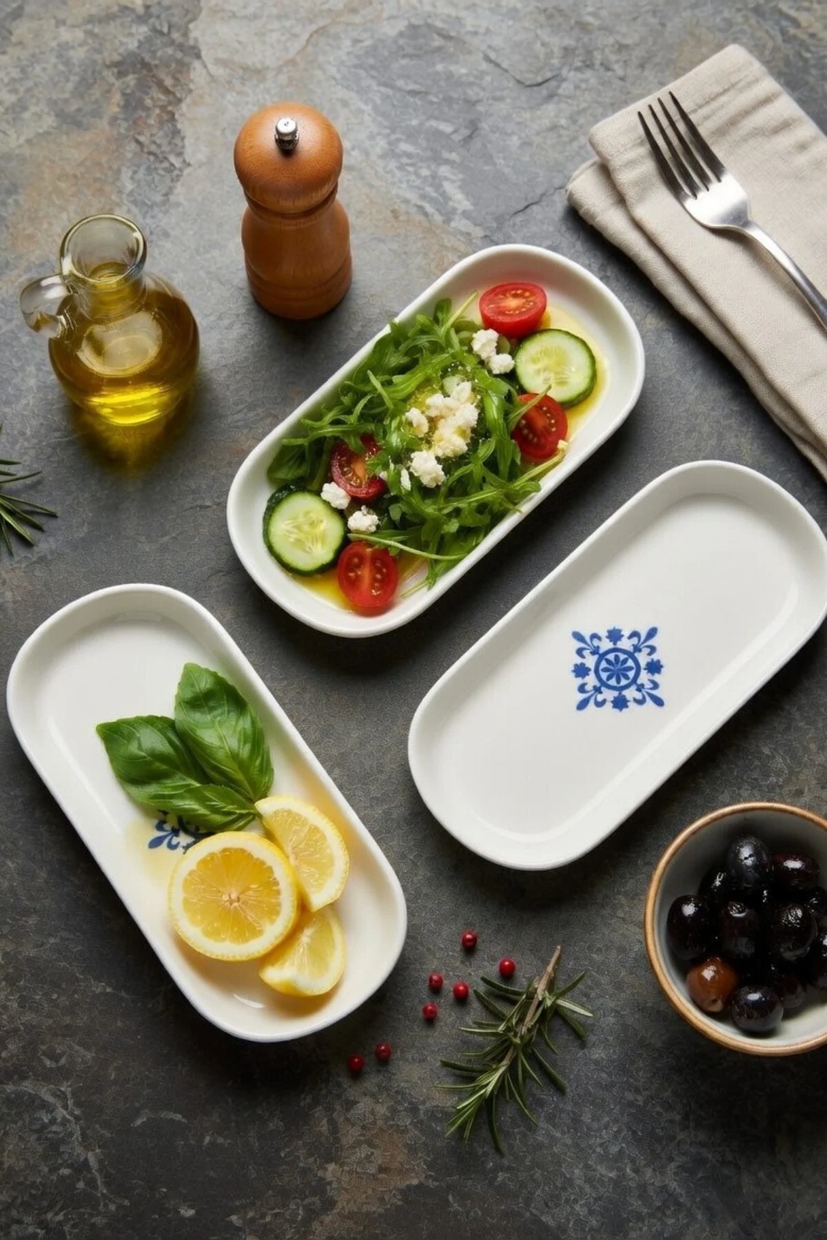 Alaçatı Noyan Kayık Salata Tabağı 26cm 3 Adet