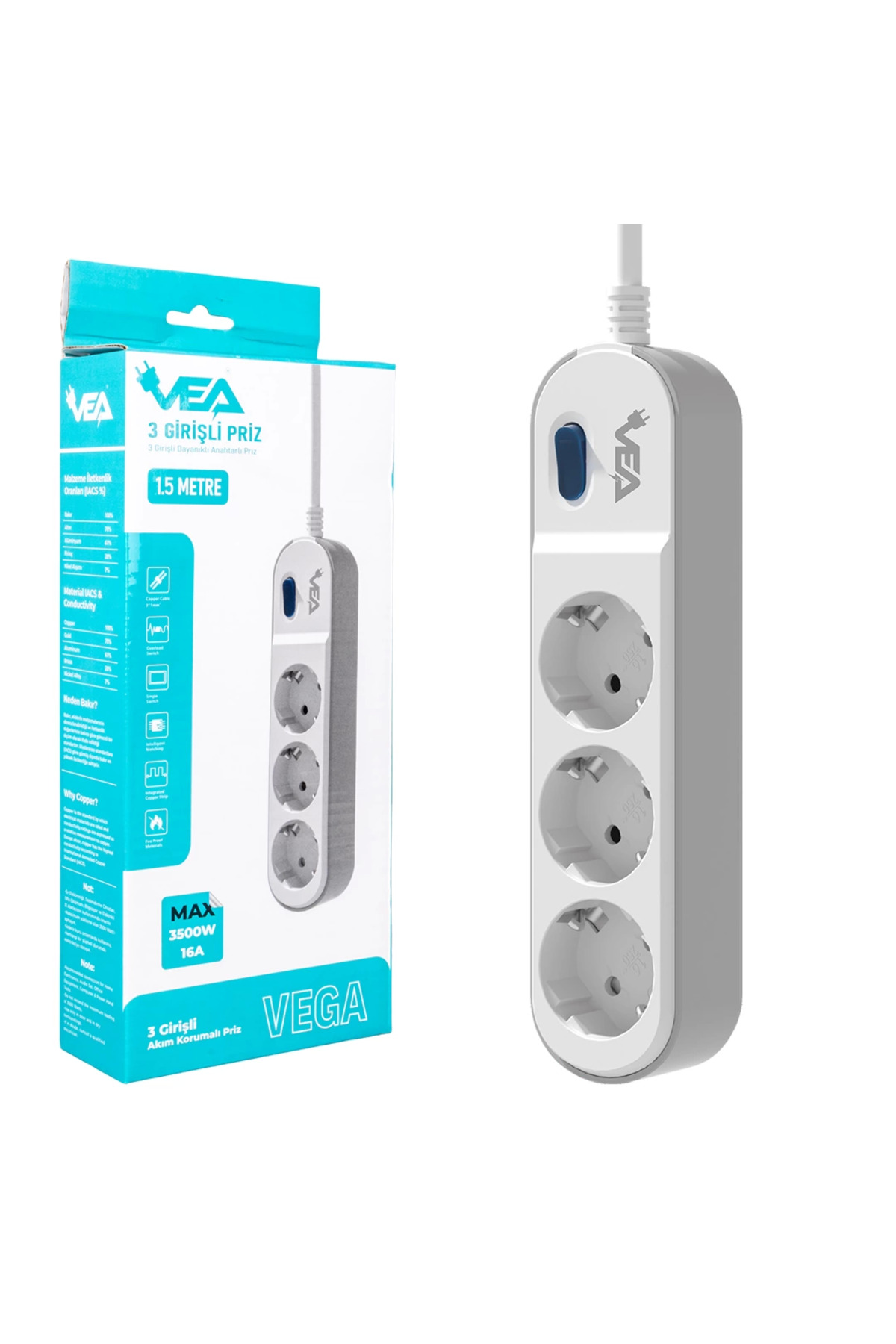 Alaçı İthalat Vea Ve-vega103 A Class 3lü Anahtarlı 1.5 Metre Akım