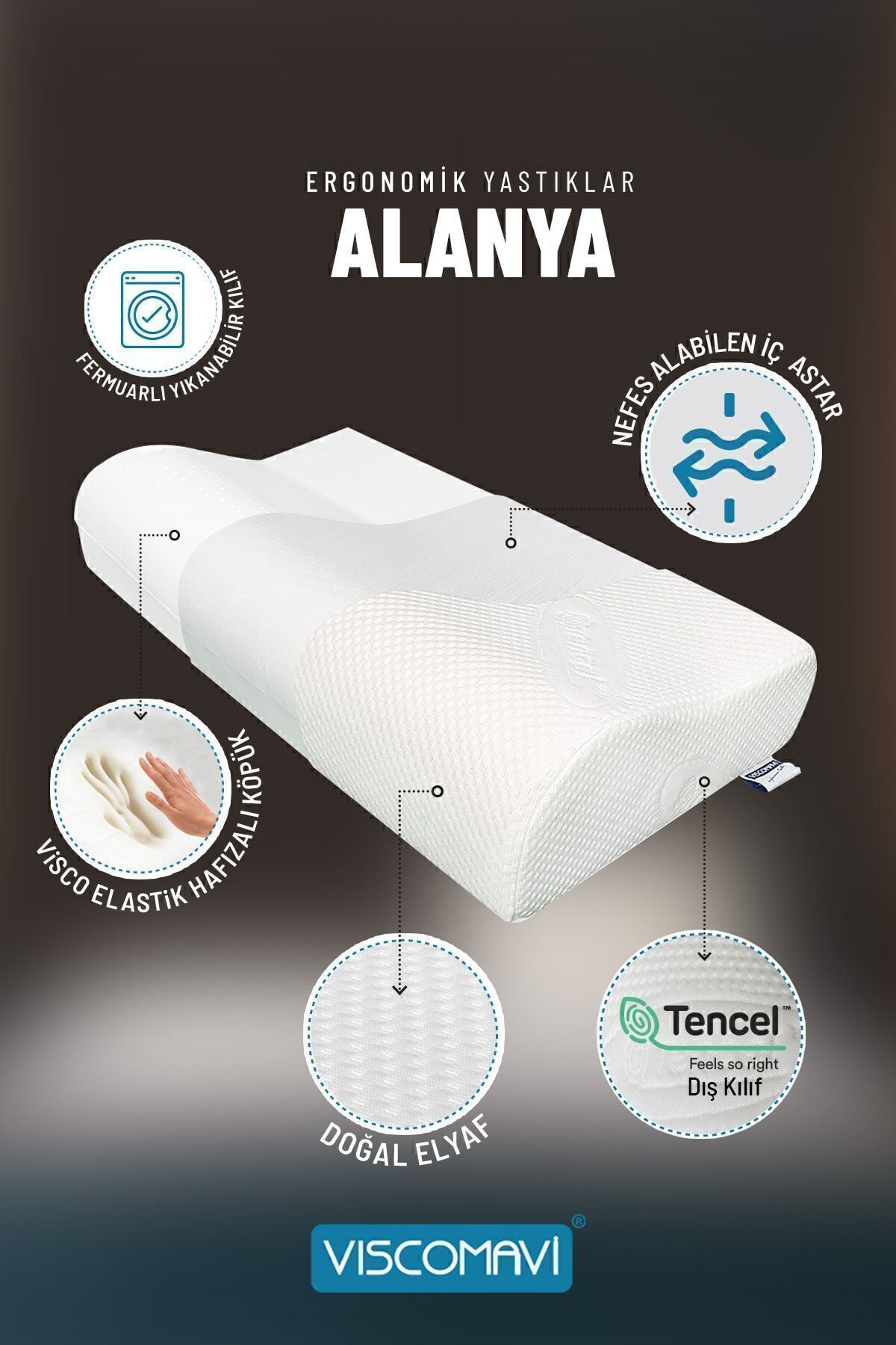 Alanya Ergonomik & Ortopedik Visco Yastık|Boyun destekli | Astarl
