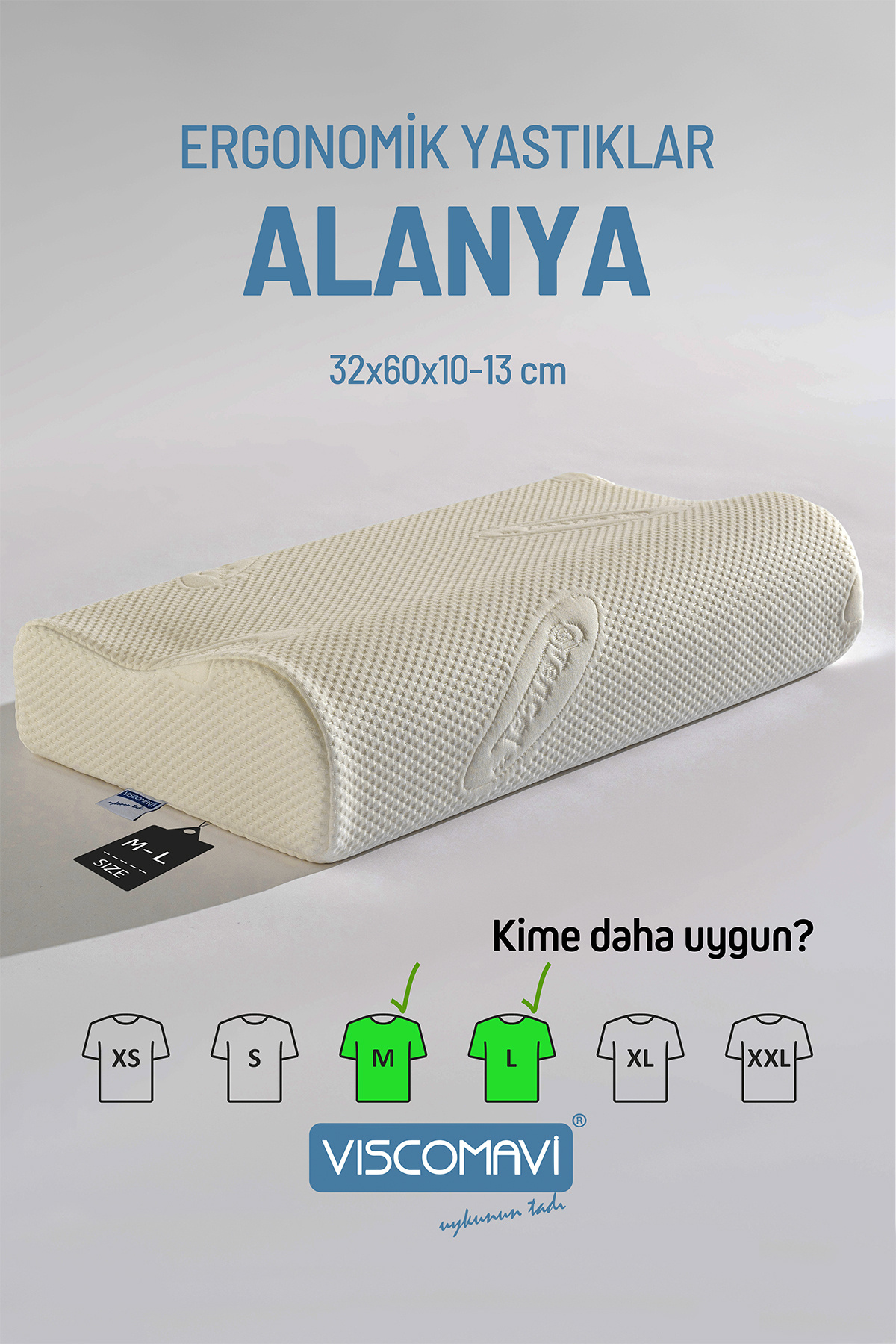 Alanya Ergonomik & Ortopedik Visco Yastık|Boyun destekli | Astarl