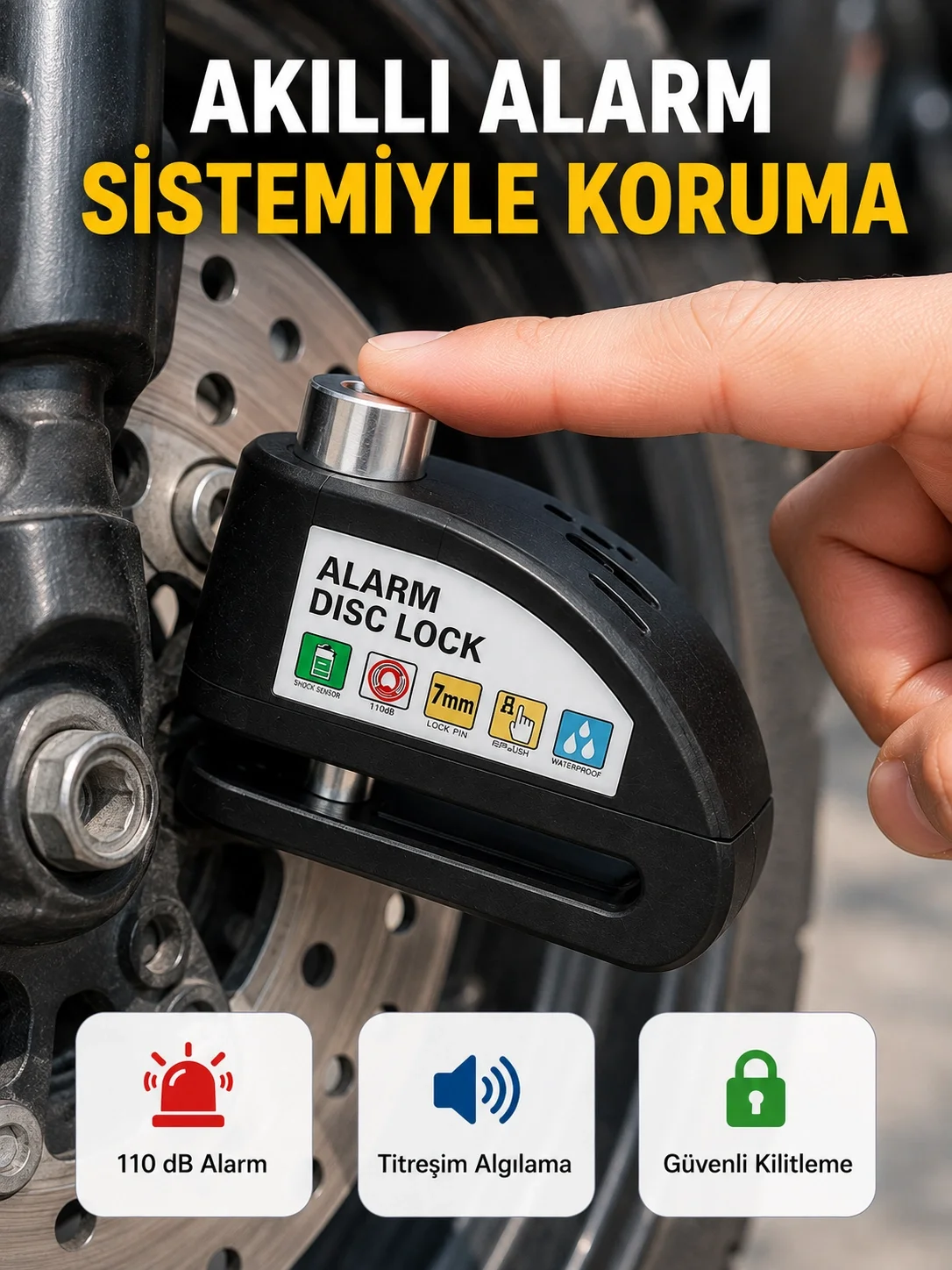 Alarm Sensörlü Disk Kilidi Motosiklet Scooter Bisiklet Güvenlik Yeni Nesil