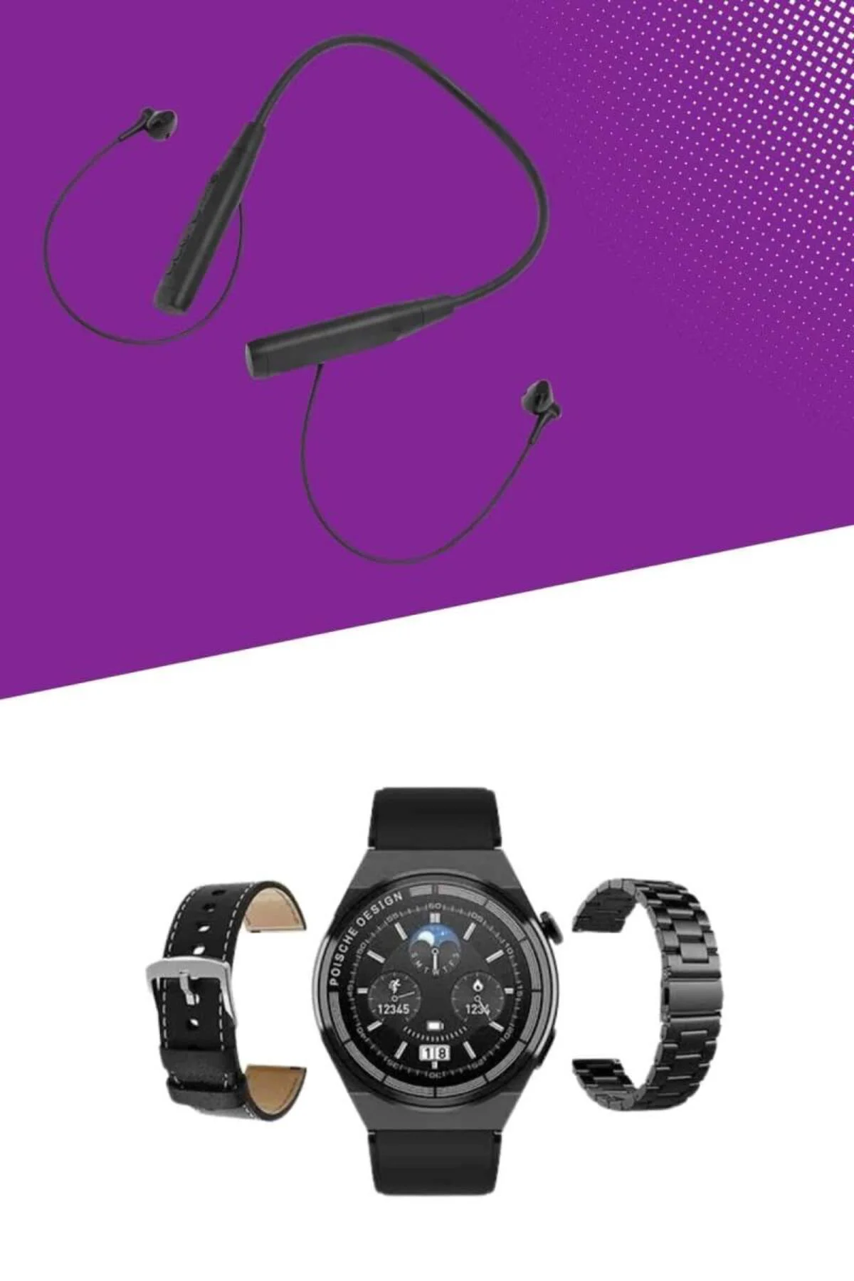 Alarm Ve Titreşim Özellikli Akıllı Saat Ve Mikrofonlu Kablolu Bluetooth Kulaklık 60 Saat