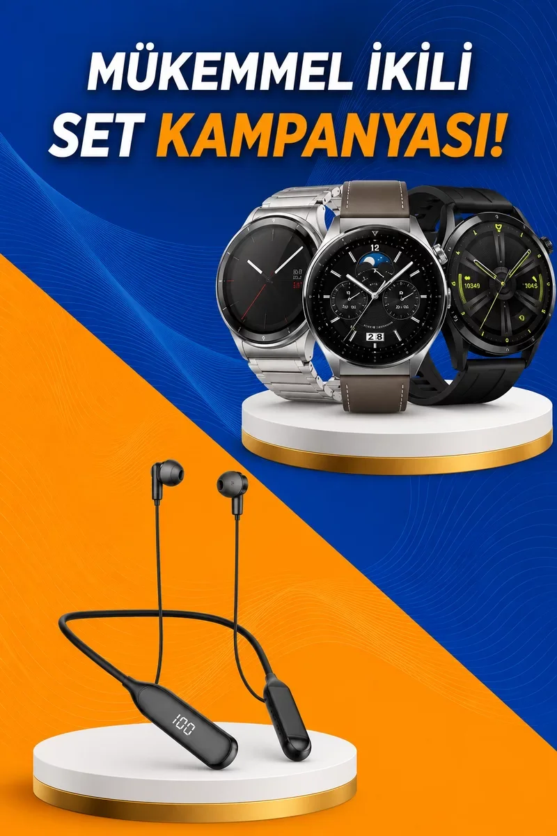 Alarm ve Titreşim Özellikli Akıllı Saat ve Mikrofonlu Kablolu Bluetooth Kulaklık 60 Saat Pil Ömrü - Sağlık Takibi