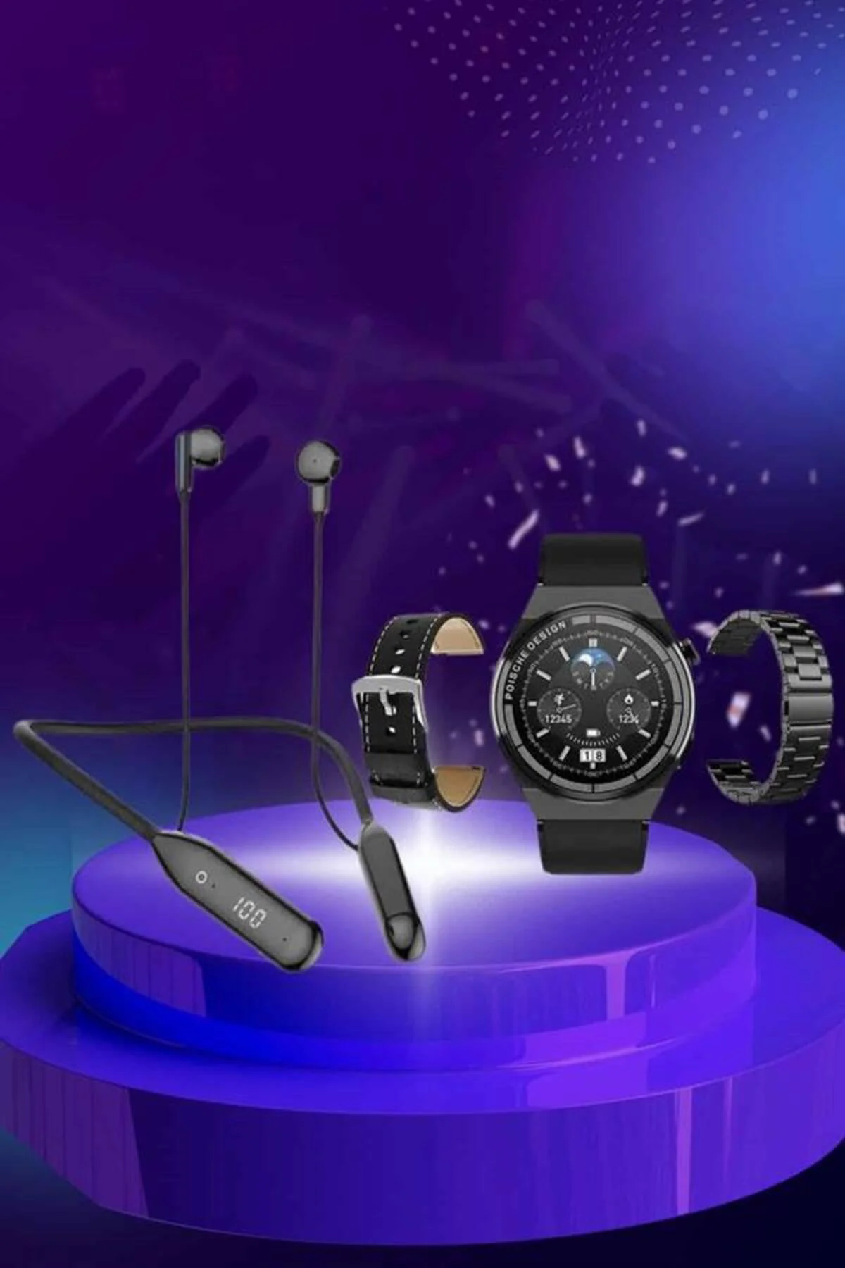 Alarm ve Titreşim Özellikli Akıllı Saat ve Mikrofonlu Kablolu Blu