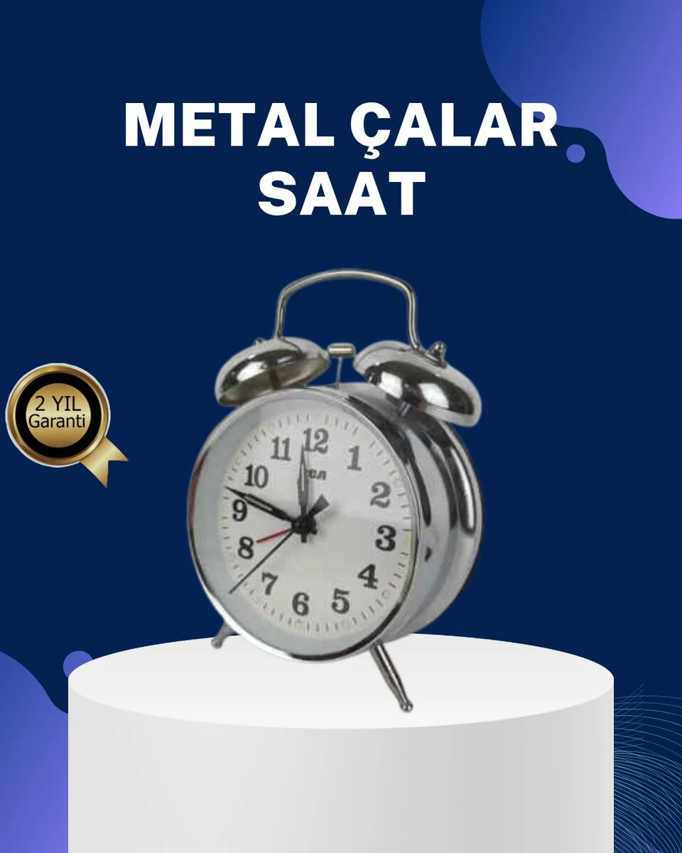 Alarmlı Dekoratif Yuvarlak Masa Saati - Gümüş Işıklı ve Sessiz