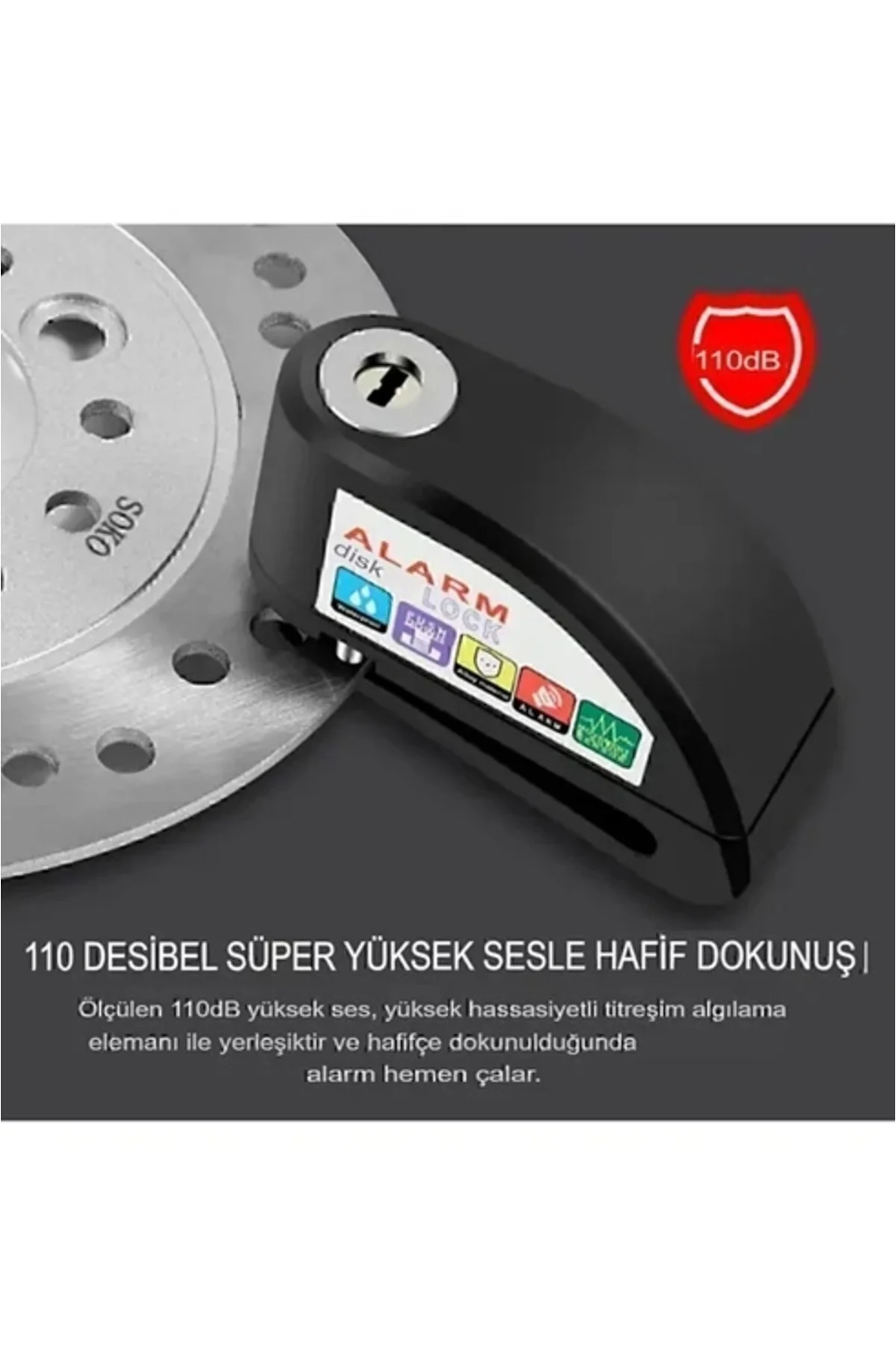 Alarmlı Disk Kilidi Motorsiklet Scooter Bisiklet Sesli Alarm 110 