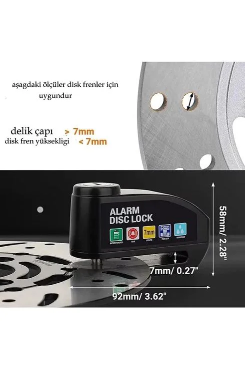 Alarmlı Disk Kilidi - 110dB Sesli Motosiklet Scooter Bisiklet Disk Fren Kilidi Fiyatı, Yorumları ve Özellikleri
