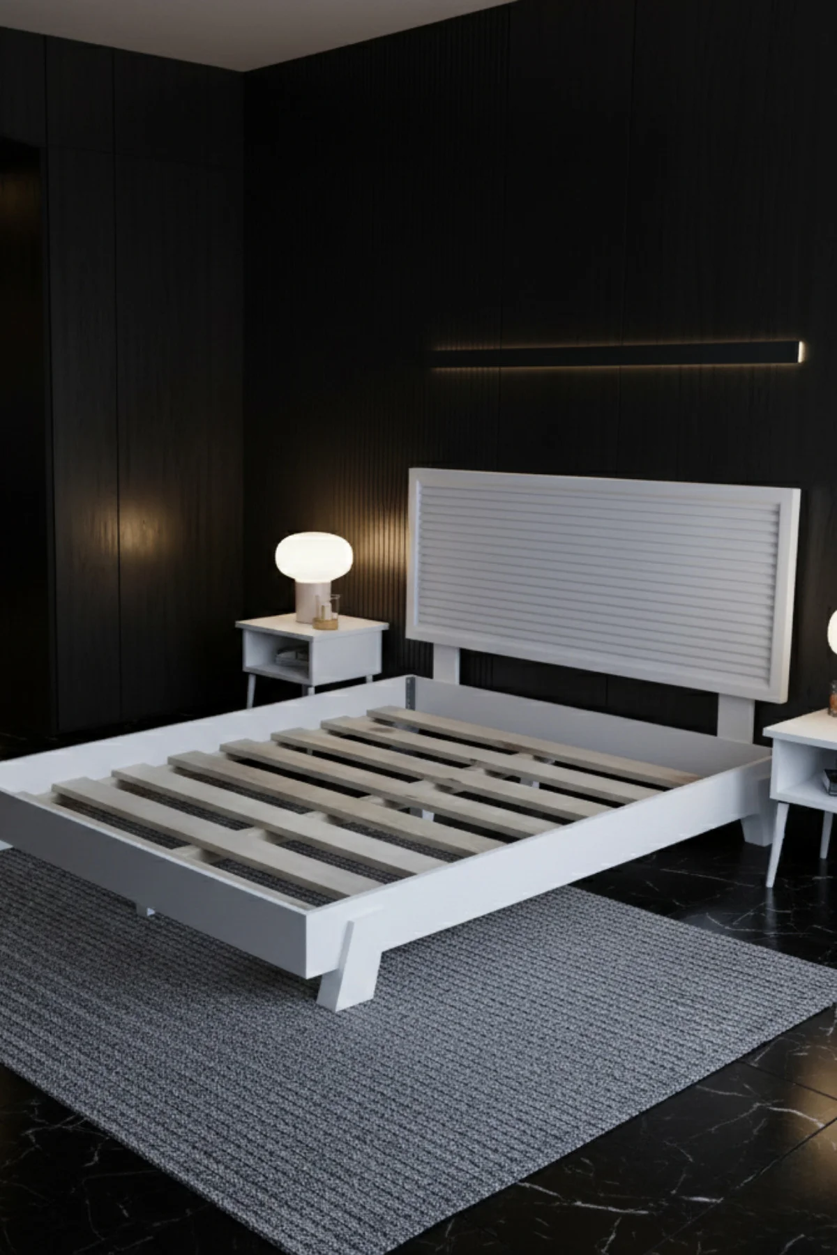 Alaz Model Yatay Başlıklı Ahşap Karyola- Ahşap Karyola Yatay Çizgili Modern Başlık Fiyatı, Yorumları ve Özellikleri