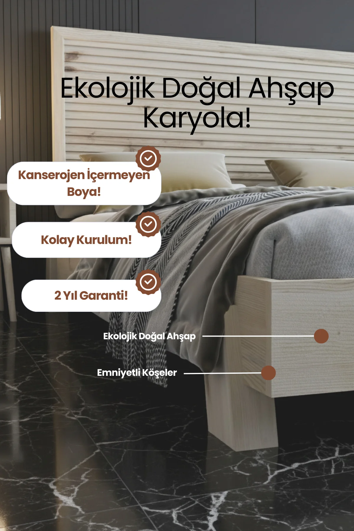 Alaz Model Yatay Başlıklı Ahşap Karyola- Ahşap Karyola Yatay Çizgili Modern Başlık Fiyatı, Yorumları ve Özellikleri