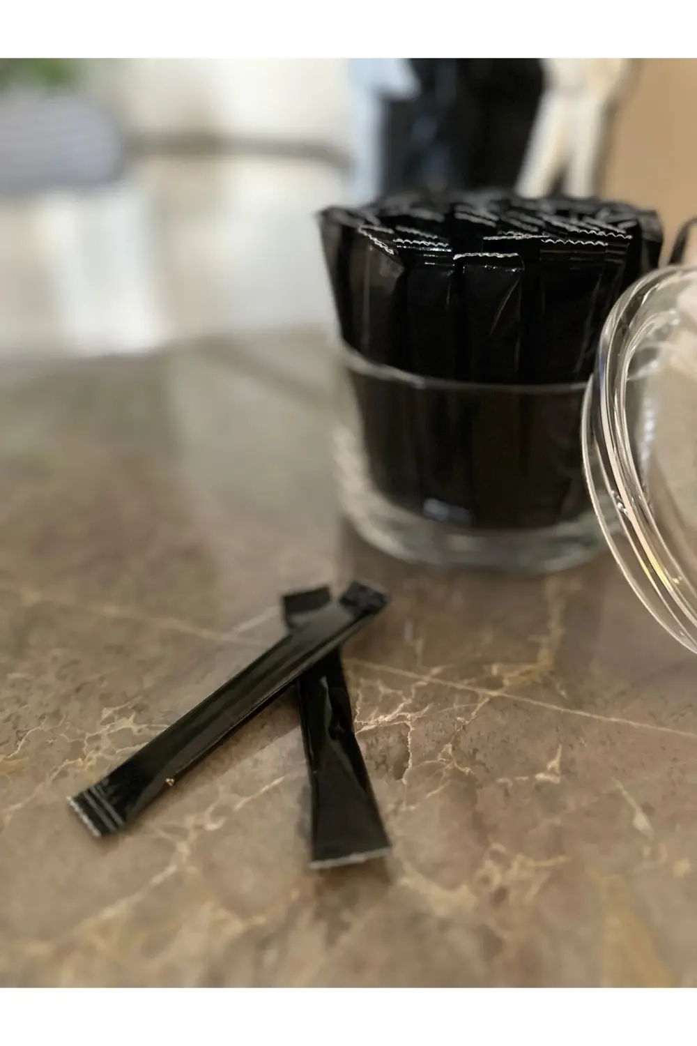 Alazpack Stick Şeker Siyah Baskılı Beyaz Şeker Toz Şeker 3gr 1000