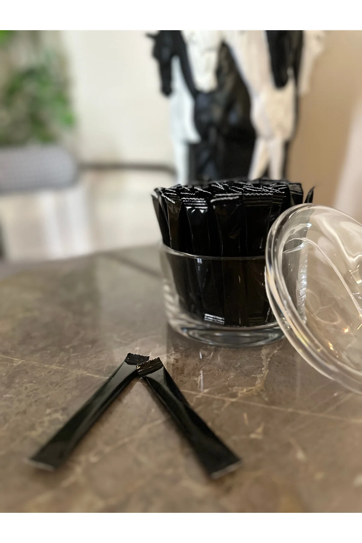 Alazpack Stick Şeker Siyah Baskılı 3gr 500 Adet Toz Şeker Çubuk Ş