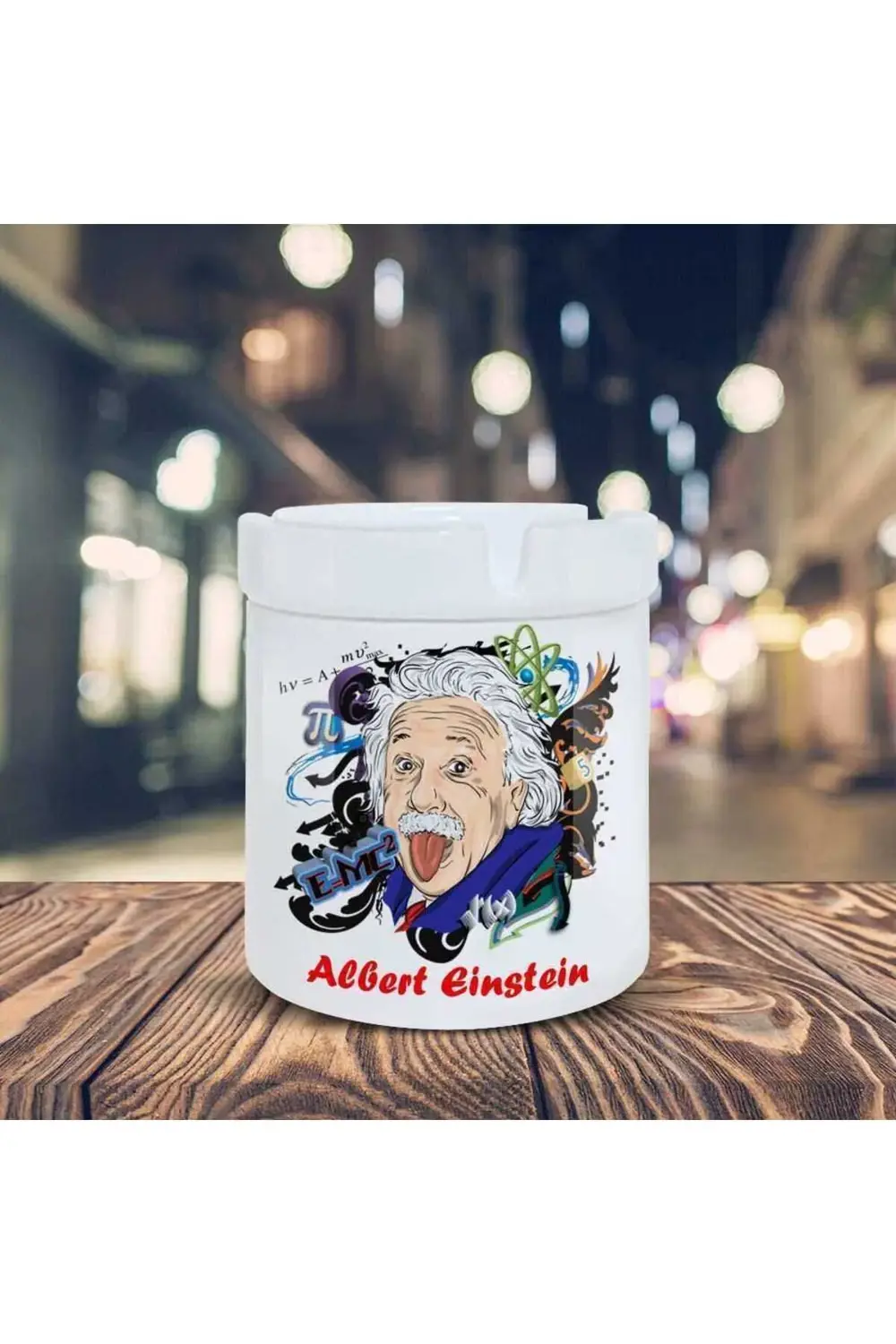 Albert Einstein Renkli Baskılı Seramik Küllük Kül Tablası-90815