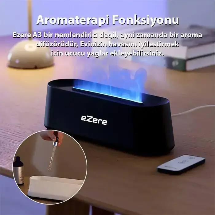 Alev Difüzörü & Ultrasonik Hava Nemlendiri - 250ml Kapasiteli, USB Type‑C, 6 Renkli Işık, Ev & Ofis İçin Aromaterapi