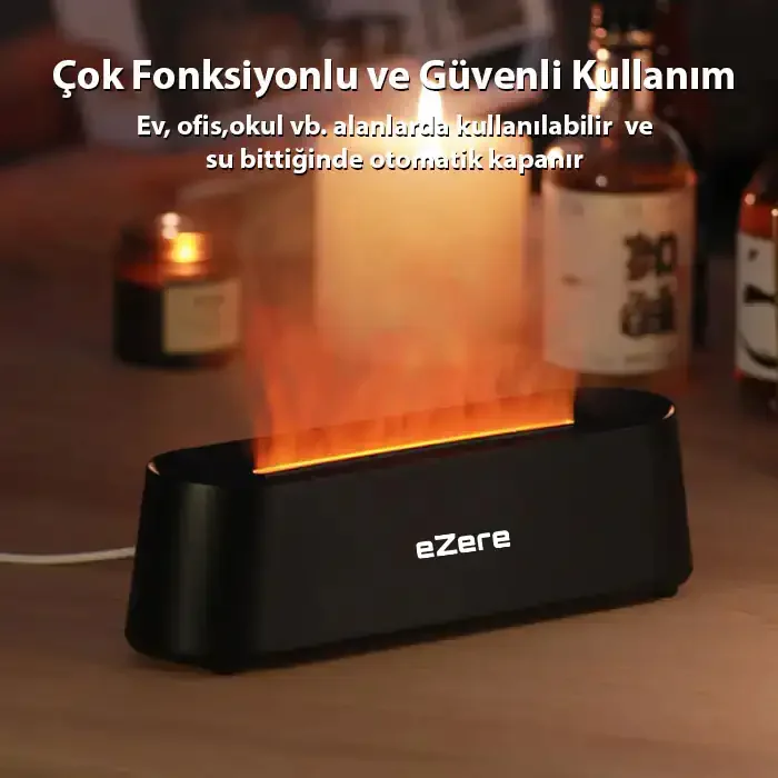 Alev Difüzörü & Ultrasonik Hava Nemlendiri - 250ml Kapasiteli, USB Type‑C, 6 Renkli Işık, Ev & Ofis İçin Aromaterapi