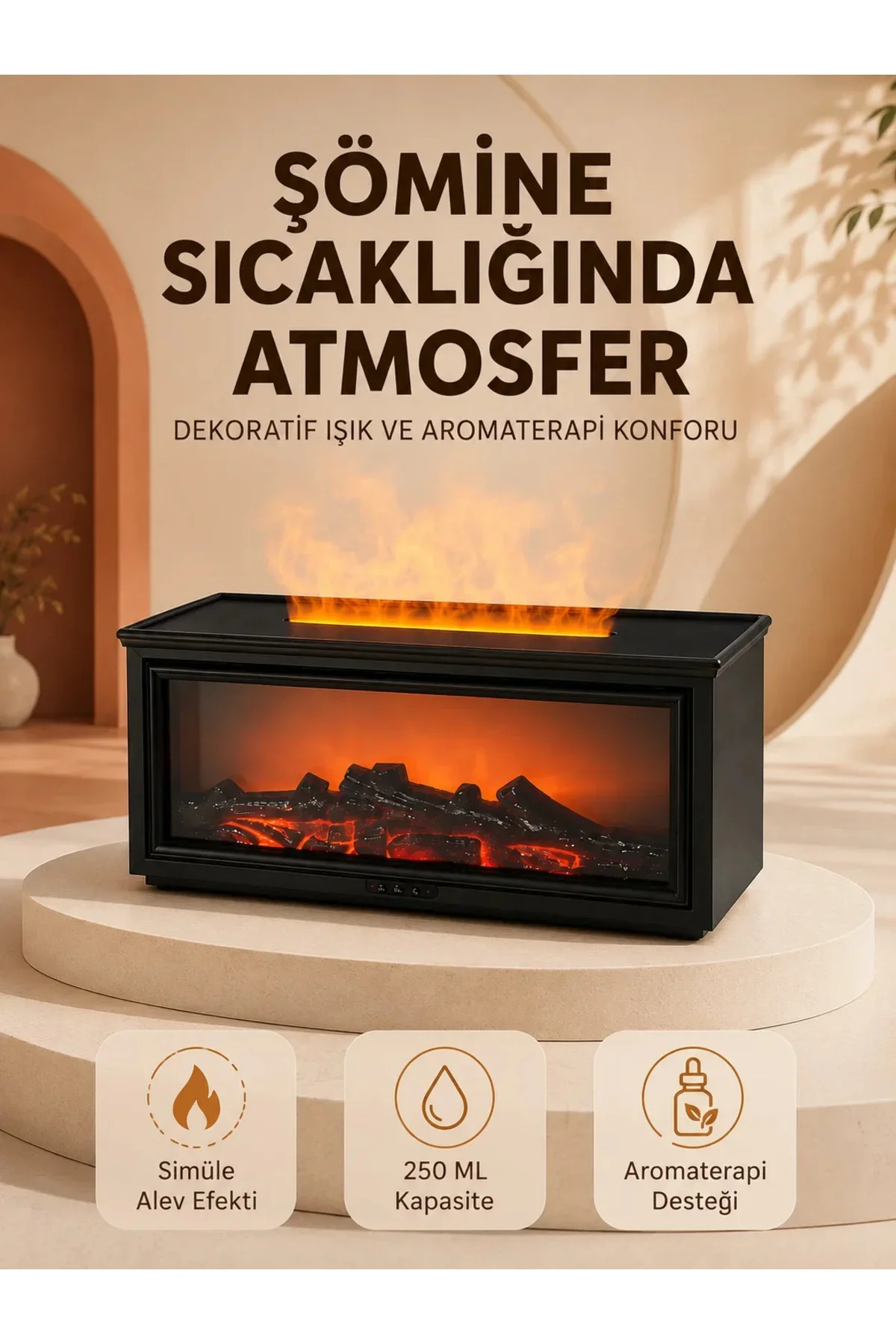 Alev Efektli Aroma Yayıcı Hava Nemlendirici Uzaktan Kumandalı Gece Lambası