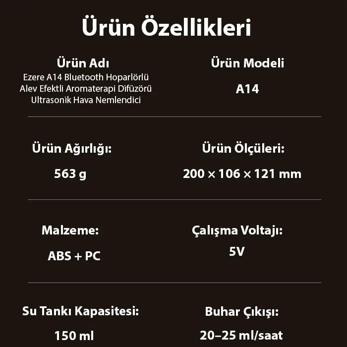 Alev Efektli Aromaterapi Difüzörü & Bluetooth Hoparlör - Ultrasonik Hava Nemlendirici, 150ml Tanklı Sessiz Difüzör