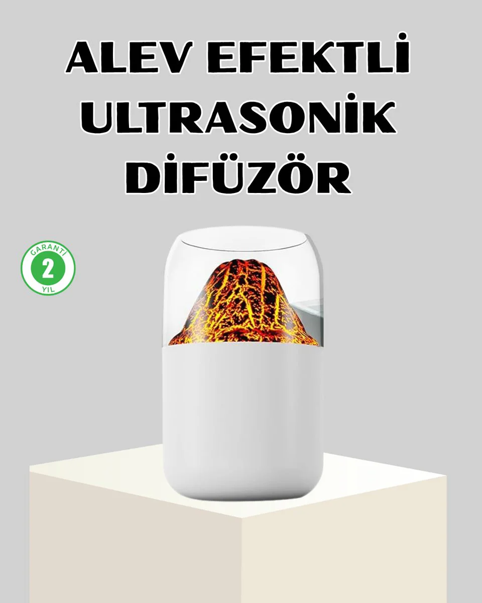 Alev Efektli Aromaterapi Difüzörü - USB Şarjlı, 280ml Su Tanklı ve Otomatik Kapanma Özellikli