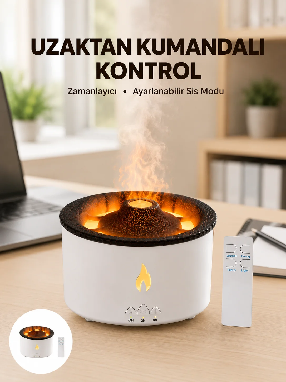 Alev Efektli Buhar Makinesi – Aromaterapi, Nemlendirme ve Işık Modlu Tasarım Yeni Nesil