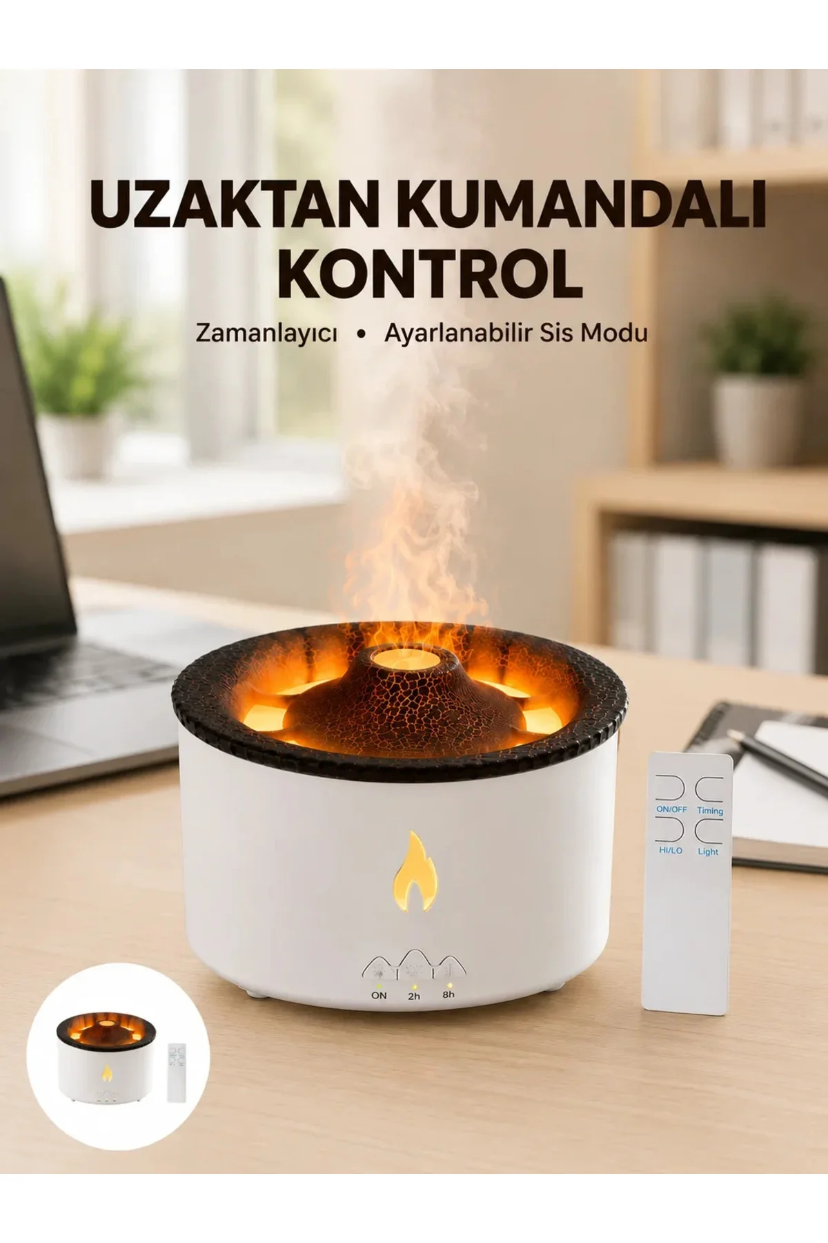 Alev Efektli Buhar Makinesi – Aromaterapi, Nemlendirme ve Işık Modlu Tasarım Yeni Nesil