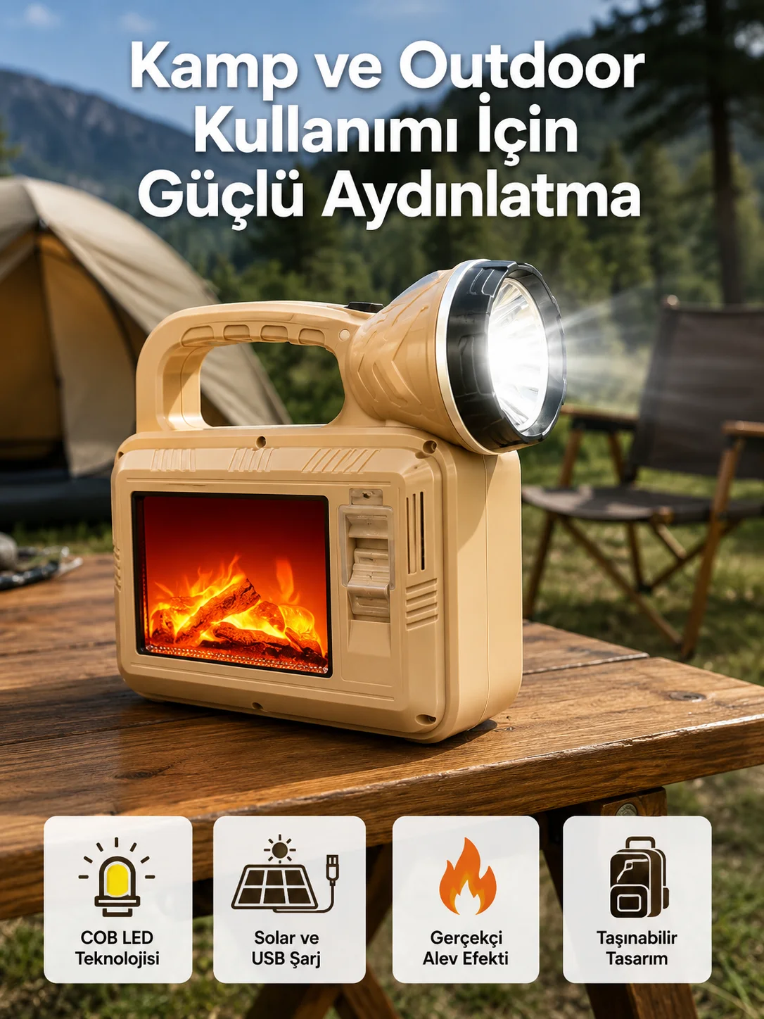 Alev Efektli Güneş Enerjili Lamba – Su Geçirmez