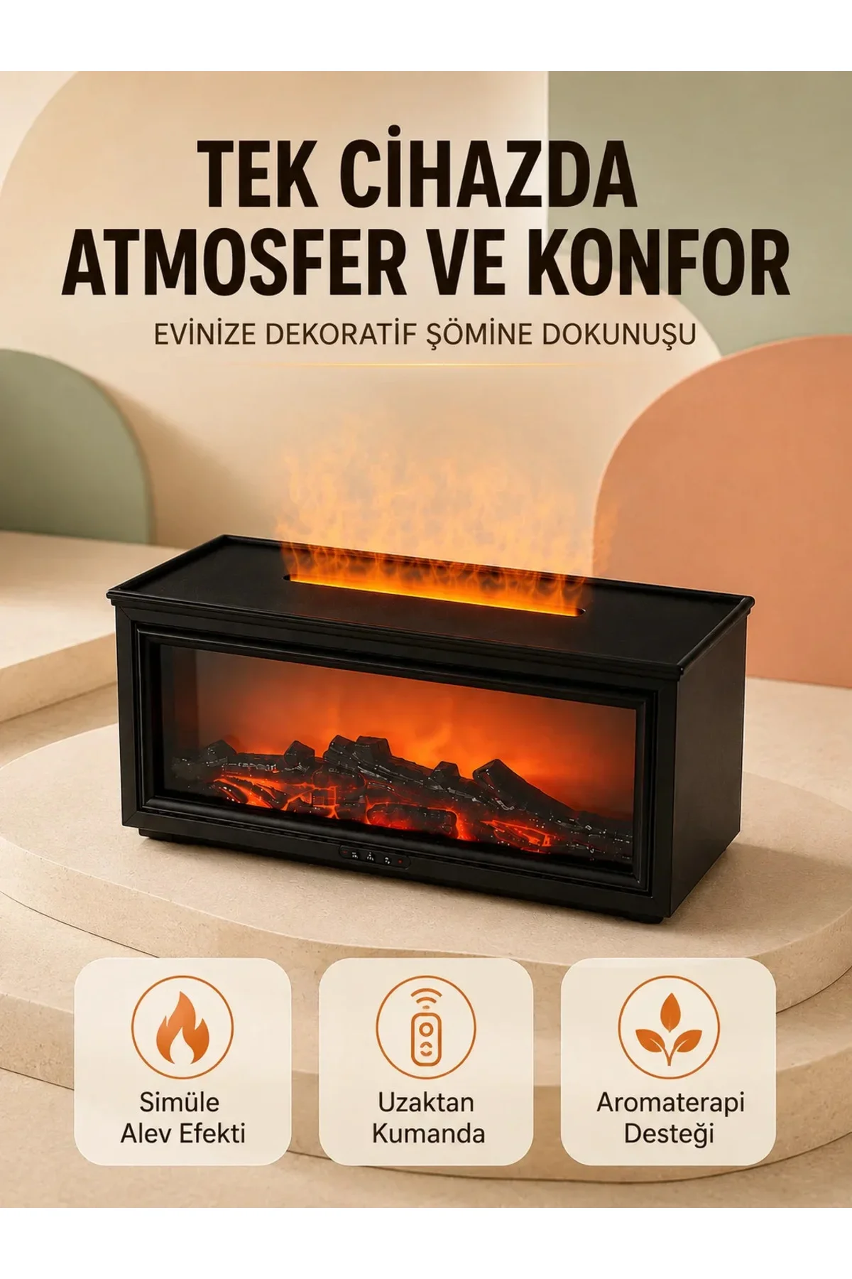 Alev Efektli Hava Nemlendirici Aromaterapi Difüzörü Uzaktan Kumandalı 250 ML