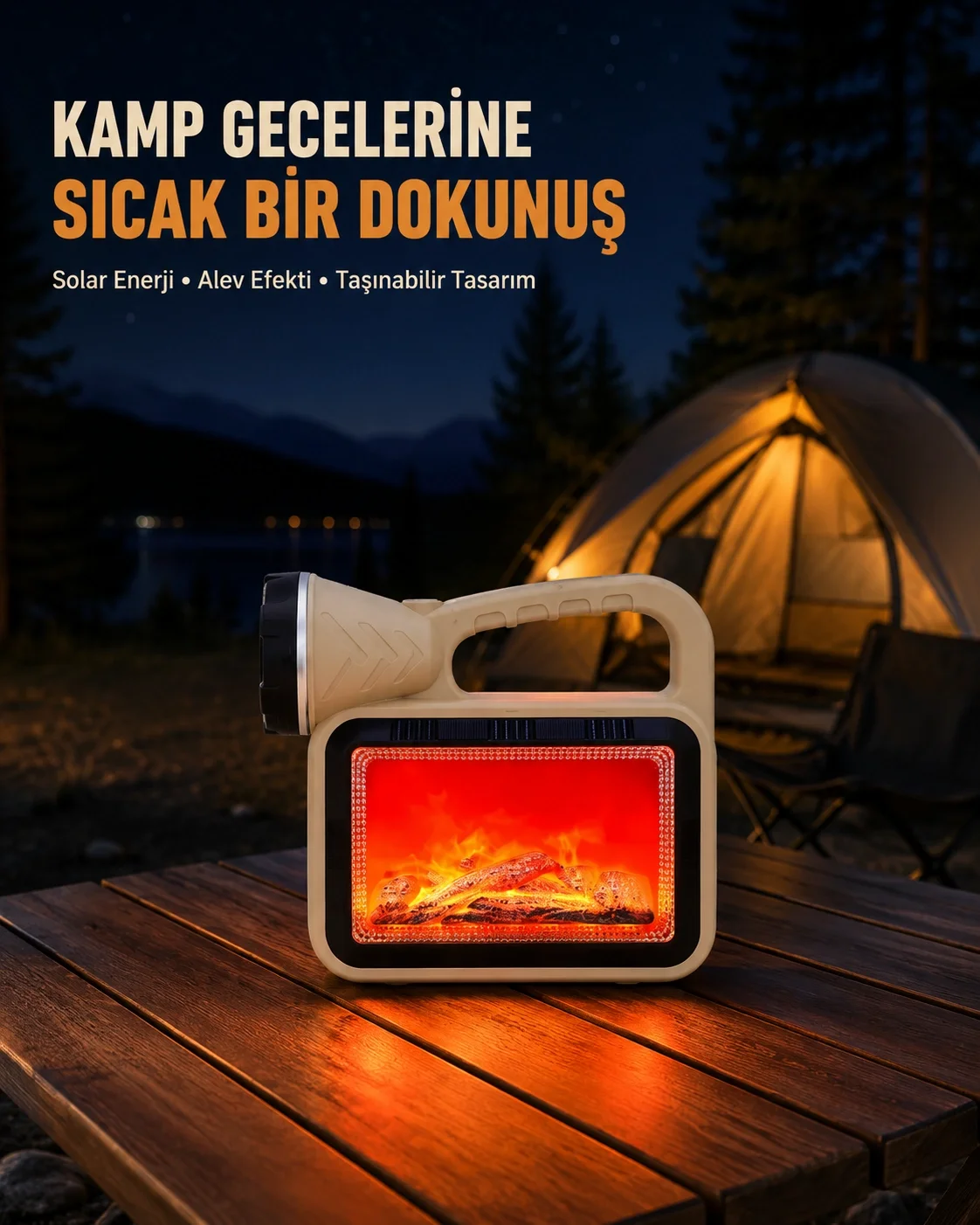 Alev Efektli Solar Lamba COB Işıklı Taşınabilir Bahçe Kamp Aydınlatma Fiyatı, Yorumları ve Özellikleri