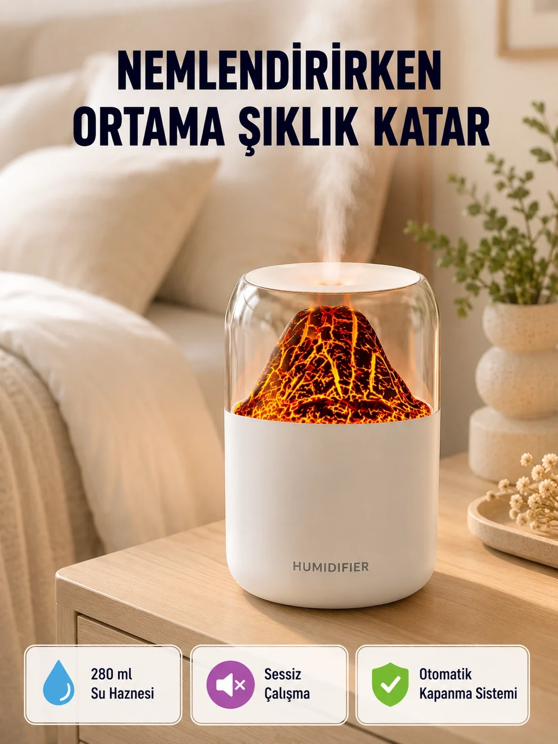 Alev Efektli Ultrasonik Uçucu Yağ Difüzörü 280ml Su Tanklı ve Sessiz Çalışma Özellikli Fiyatı, Yorumları ve Özellikleri