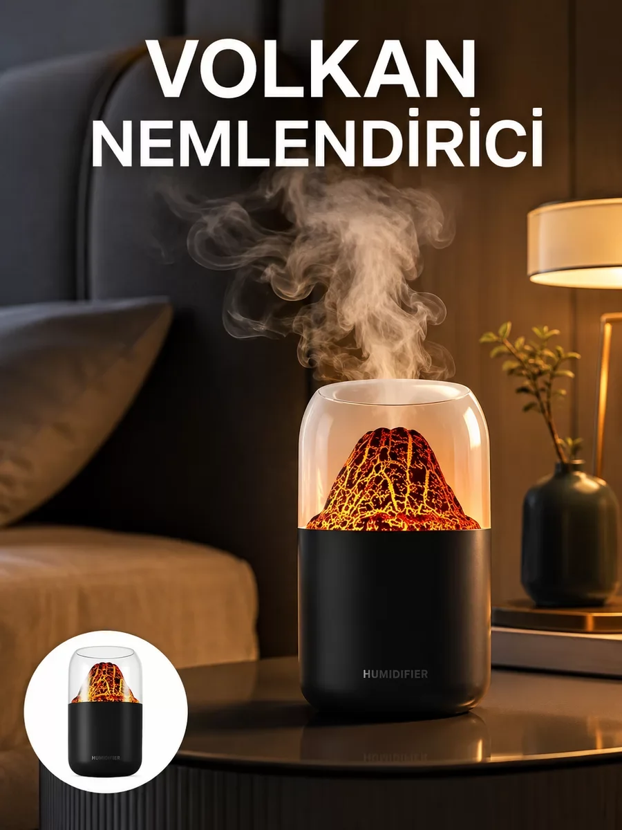 Alev Efektli Ultrasonik Difüzör Yeni Nesil - Nemlendirici ve Koku Dağıtıcı