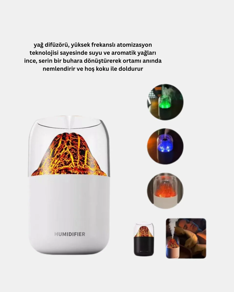 Alev Efektli Ultrasonik Uçucu Yağ Difüzörü 280ml Sessiz Çalışma - Ev İçin Nemlendirici & Aromaterapi Cihazı