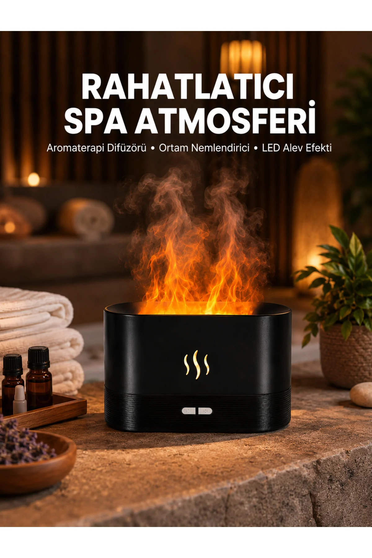 Alev Görünümlü Hava Nemlendirici Kumandalı LED Işıklı Aromatik Difüzör Yeni Nesil Alev Görünümlü Hava Nemlendirici Kumandalı LED Işıklı Aromatik Difüzör Yeni Nesil
