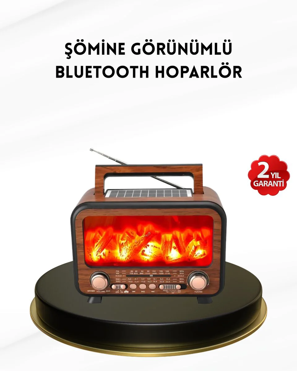 Alev Işığı Efektli Solar Bluetooth Hoparlör Radyo - Taşınabilir ve Kusursuz Atmosfer