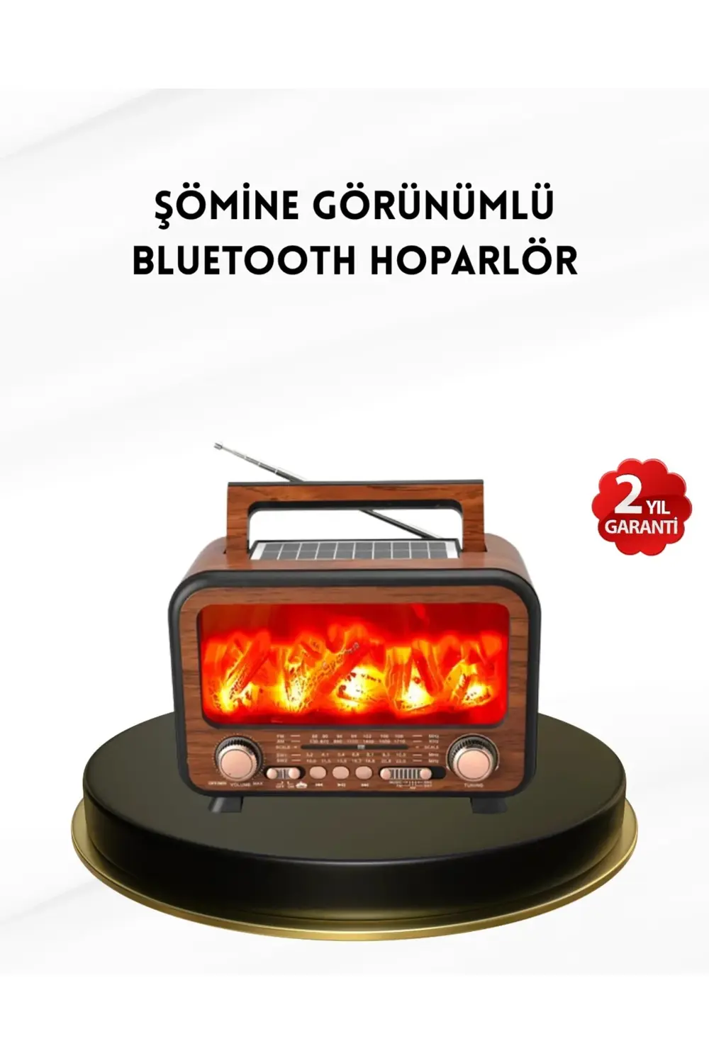 Alev Işığı Efektli Solar Bluetooth Hoparlör Radyo Destekli Taşına