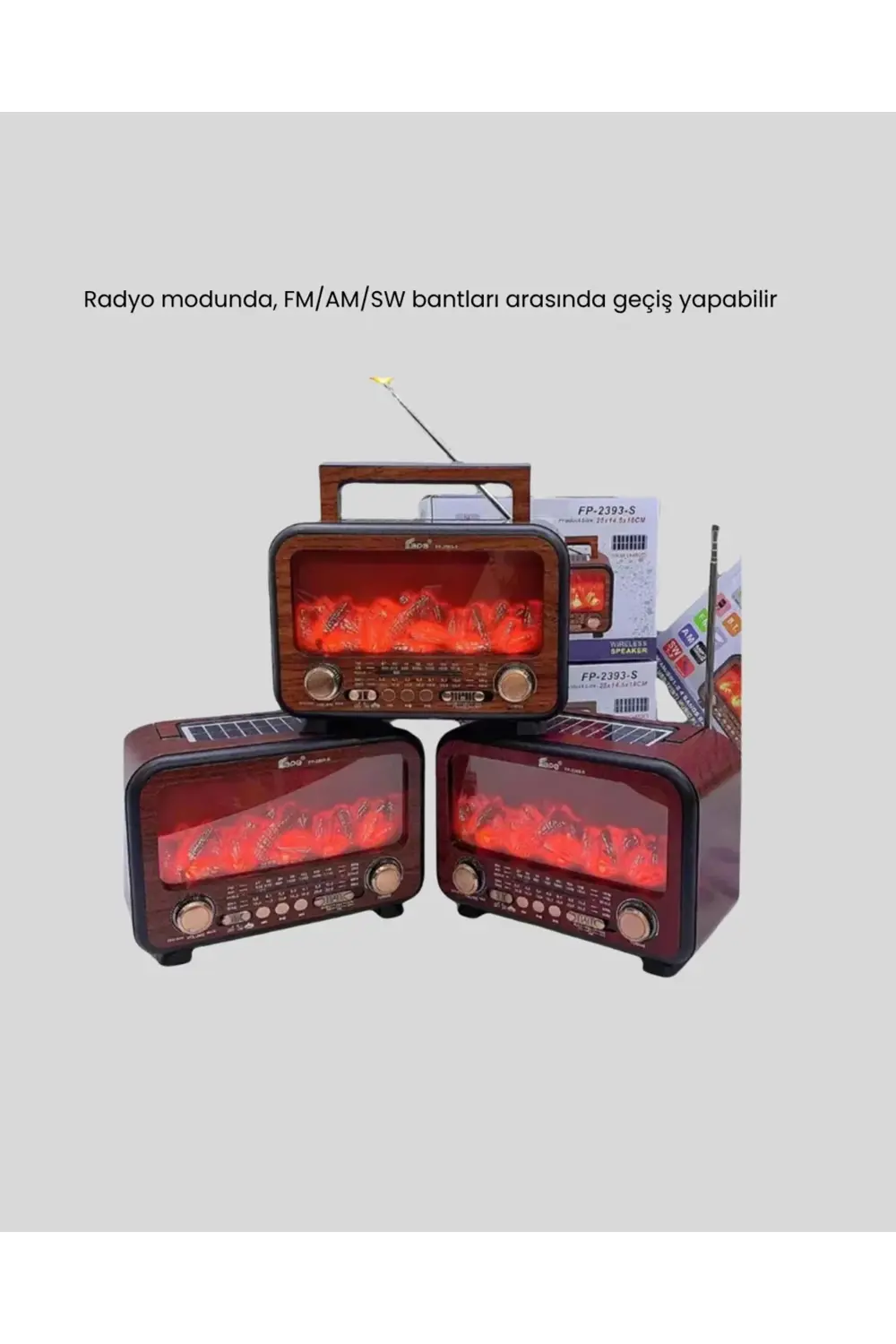 Alev Işığı Efektli Solar Bluetooth Hoparlör Radyo Destekli Taşına