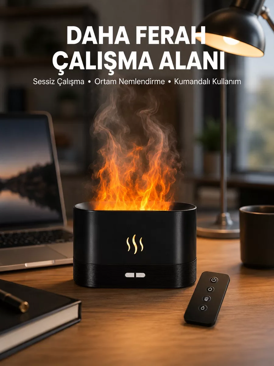 Alev Tasarımlı LED Difüzör ve Nemlendirici - Yeni Nesil Aromaterapi Cihazı
