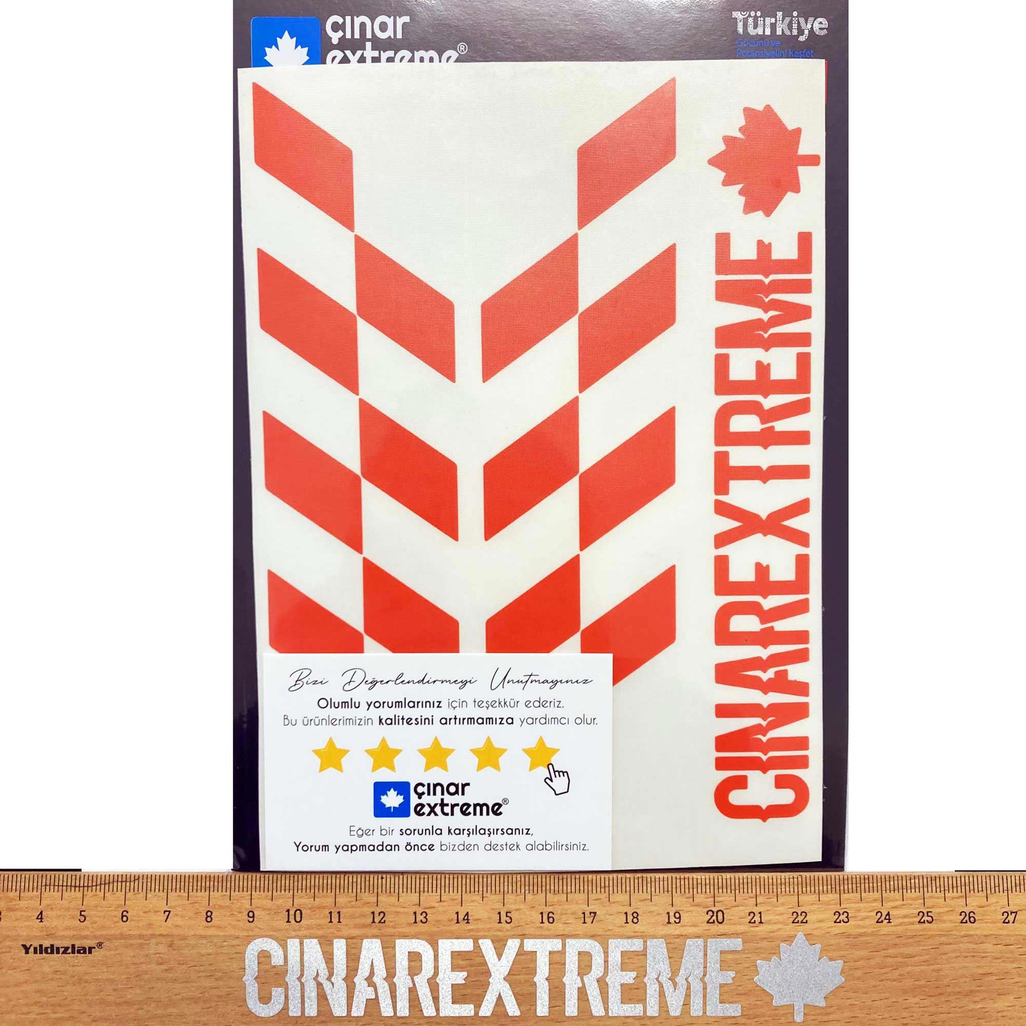 Çınar Extreme Alev Turuncusu Damalı Kask Motosiklet Sticker Takımı Çınar Extrem