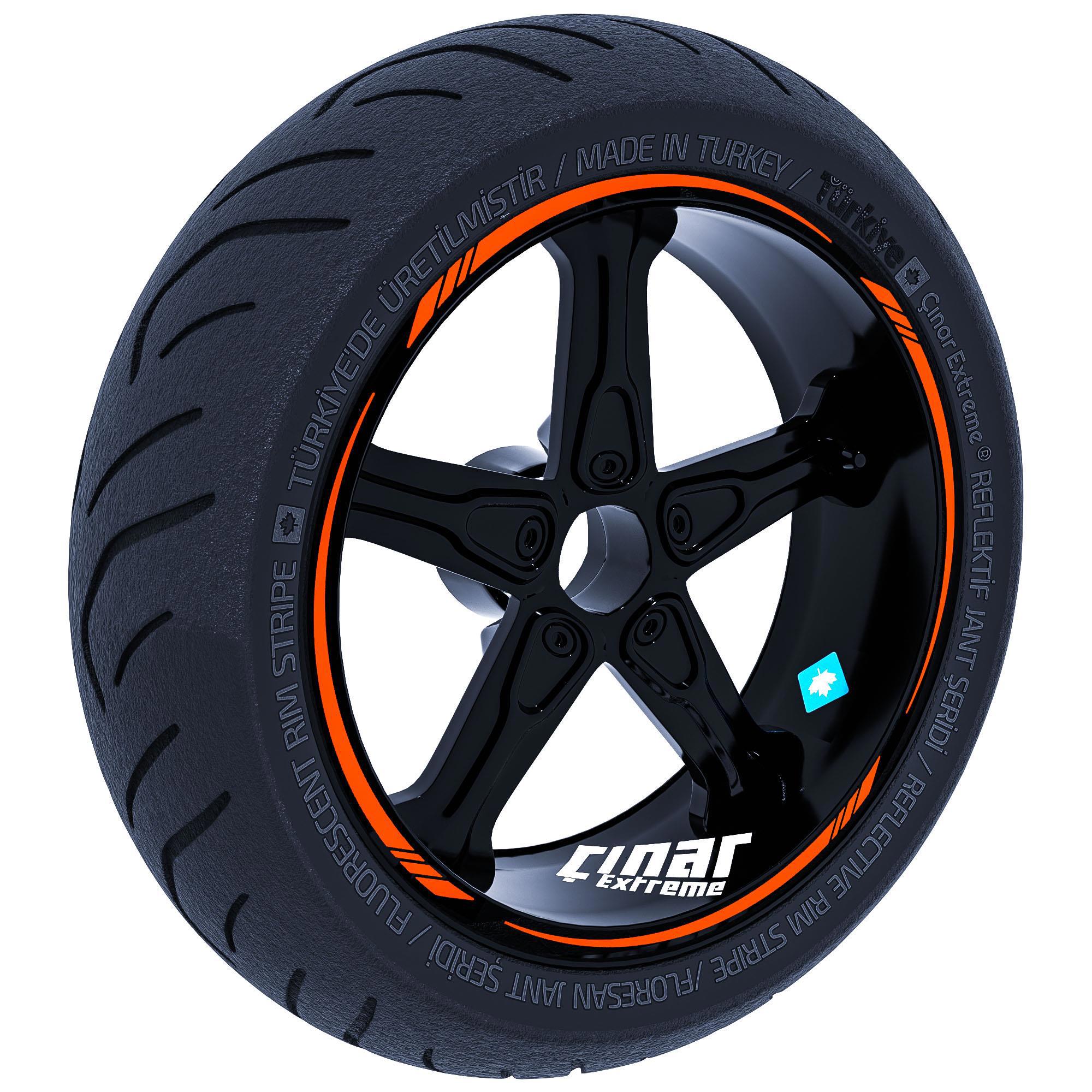 Çinar Extreme Alev Turuncusu 4 Parçali Keskin Jant Şeridi Sticker 