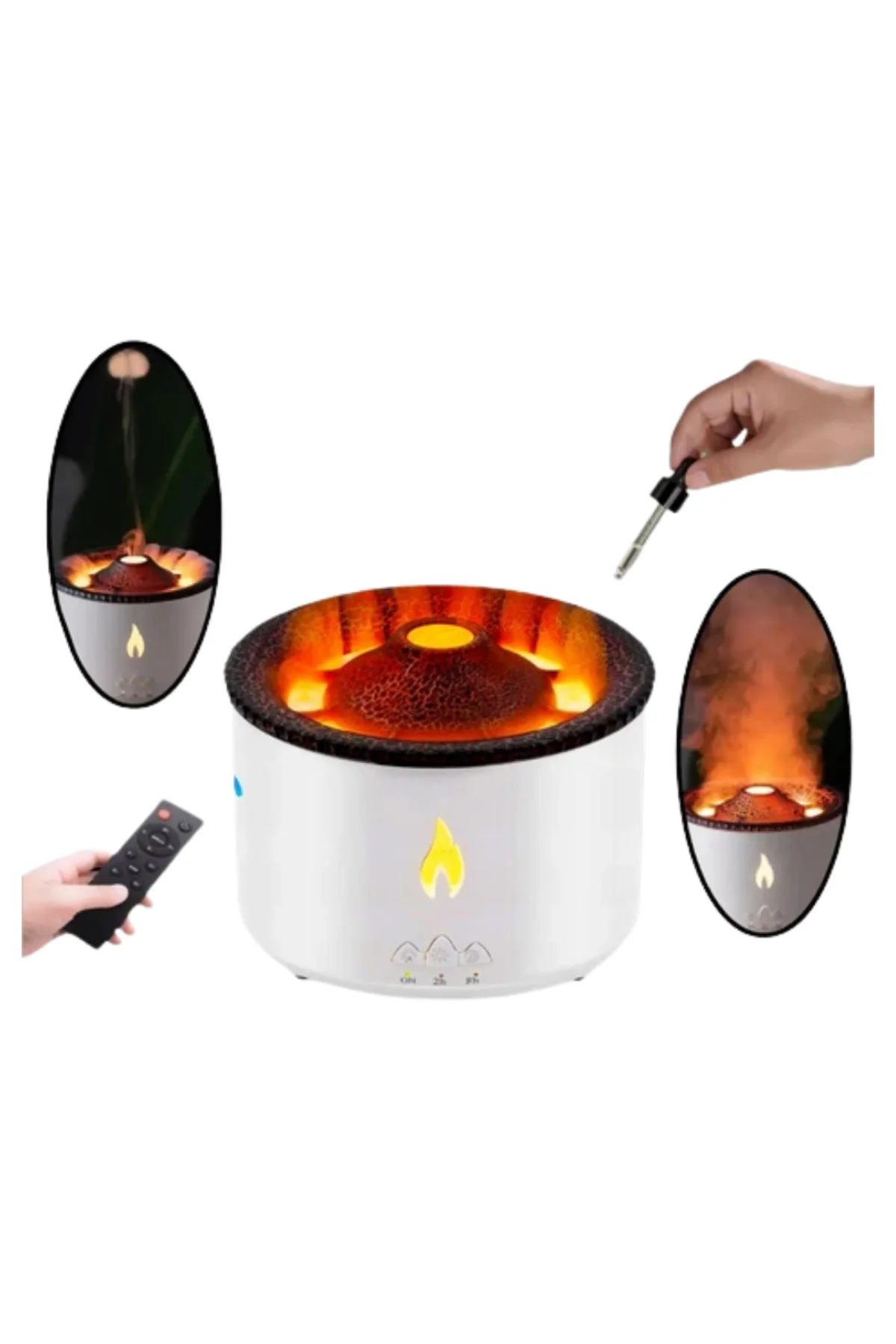Alev ve Volkan Efektli Ultrasonik Aroma Difüzörü LED Gece Lambalı Hava Nemlendirici