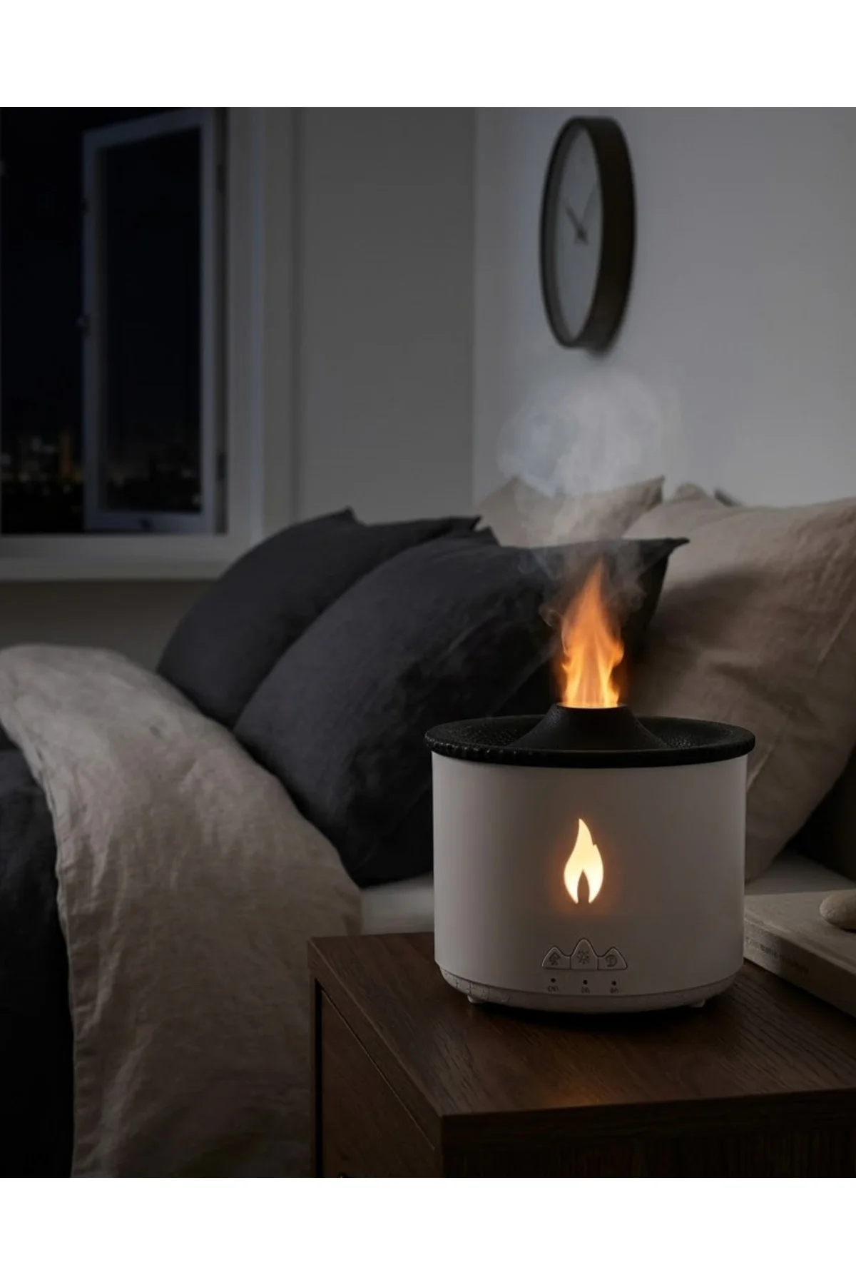 Alev ve Volkan Efektli Ultrasonik Aroma Difüzörü LED Gece Lambalı Hava Nemlendirici