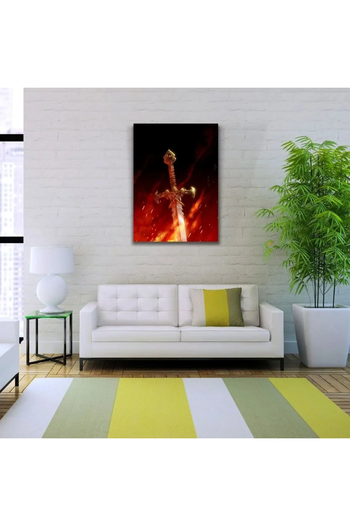 Alevli Kılıç Siyah Kırmızı Tonlarda Kanvas Tablo 50 x 70