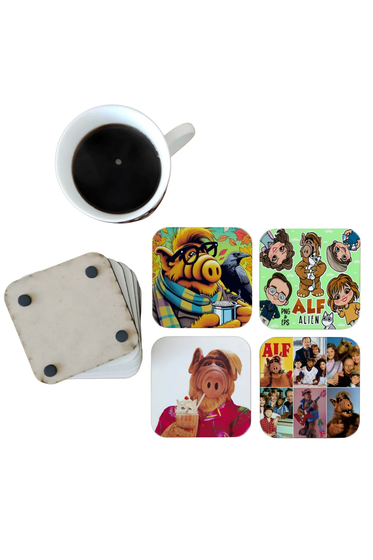 Alf Dekoratif Ahşap Bardak Altlığı Seti 0101