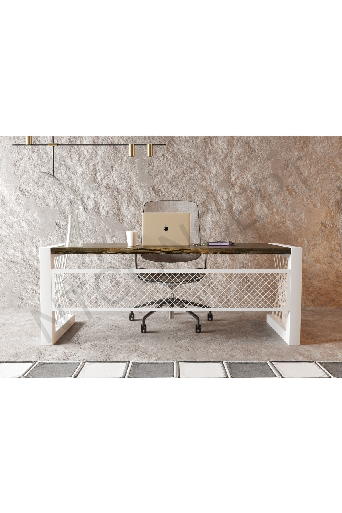 Nt Concept Alfa Eskitme Siyah Renk Masif Ahşap Ofis Ve Çalışma Masası(85Cm-1