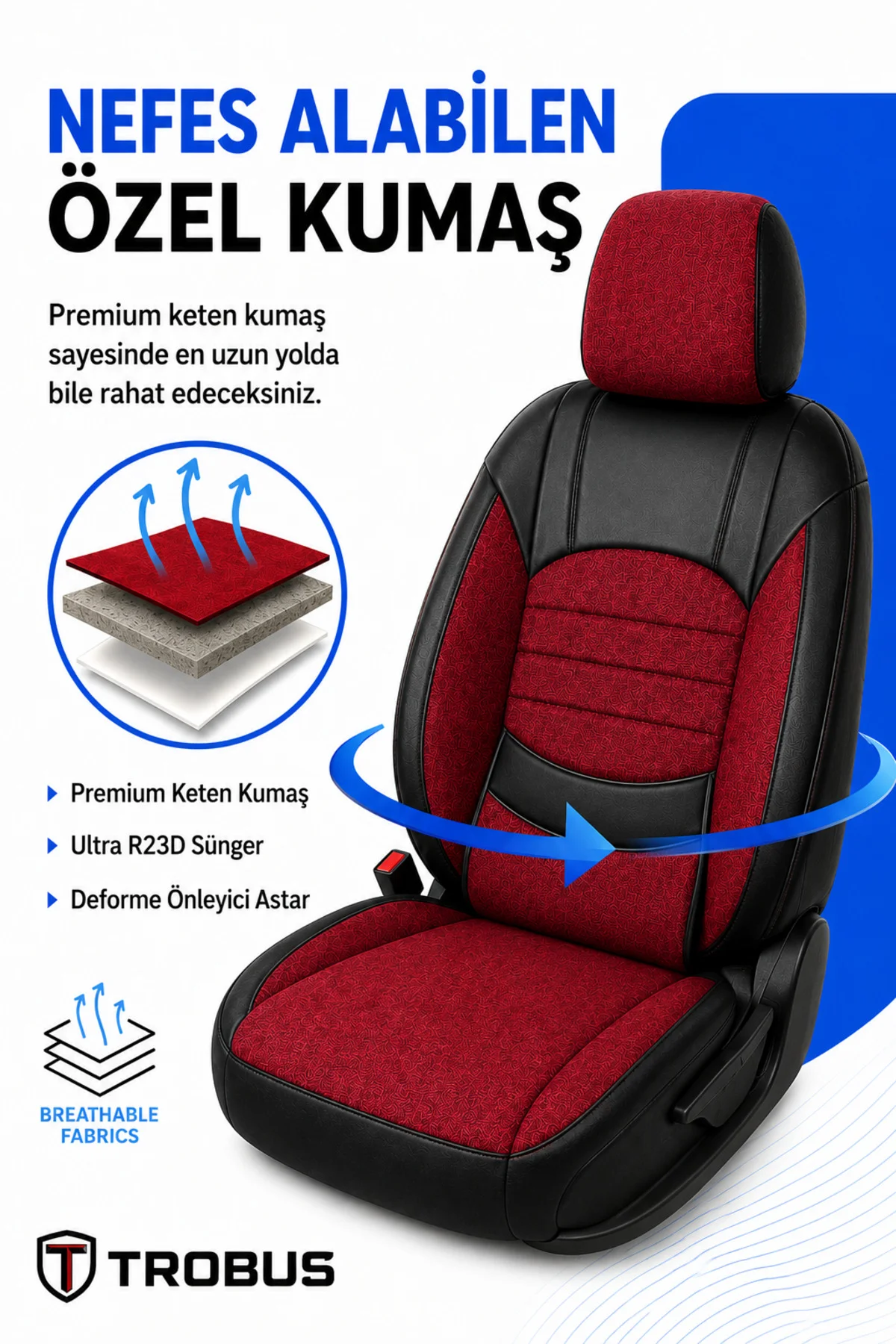 Alfa Romeo 156 1997-2007 Uyumlu Levante Serisi Bel Destekli Keten Bordo Siyah Koltuk Kılıfı