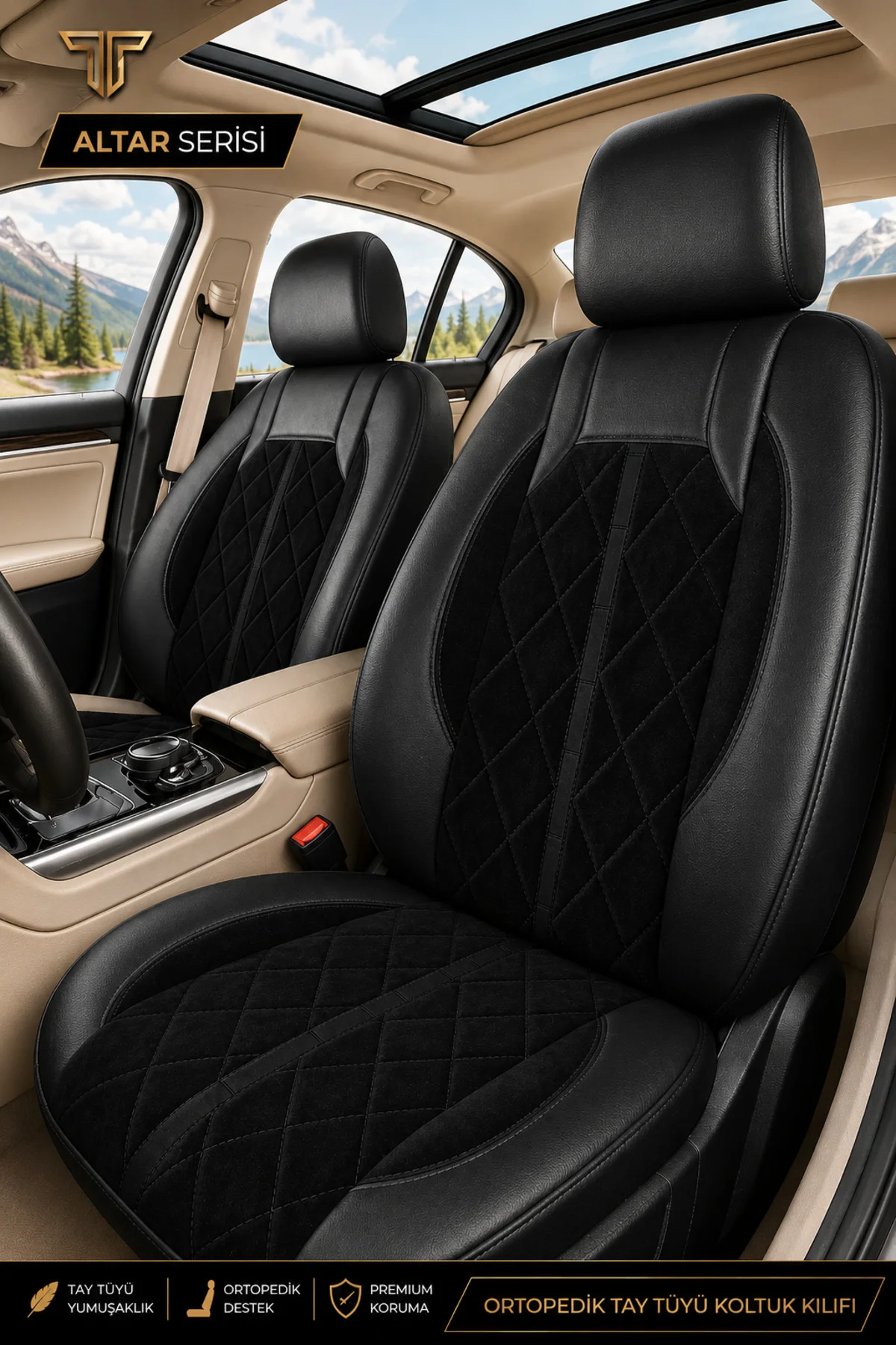 Alfa Romeo 156 1997-2007 Uyumlu Altar Serisi Tay Tüyü Siyah Premium Koltuk Kılıfı