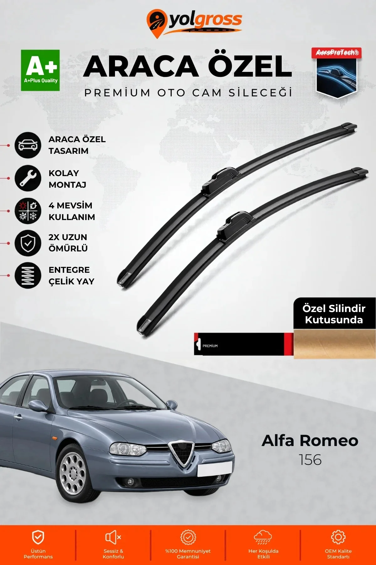 Alfa Romeo 156 Ön Cam Silecek Seti 1997-2007 Premium Araca Özel 55-53 Cm A+ Kalite
