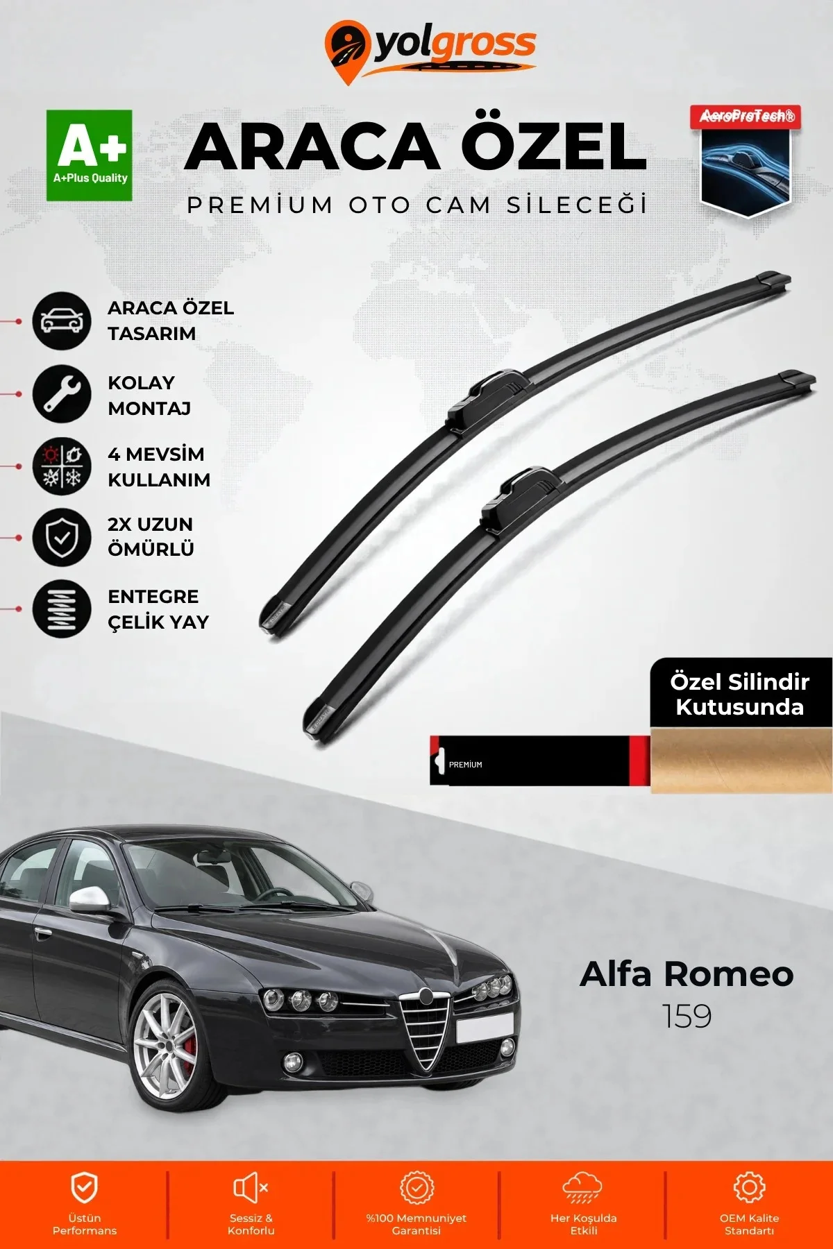 Alfa Romeo 159 Ön Cam Silecek Seti 2005-2010 Premium Araca Özel 55-45 Cm A+ Kalite