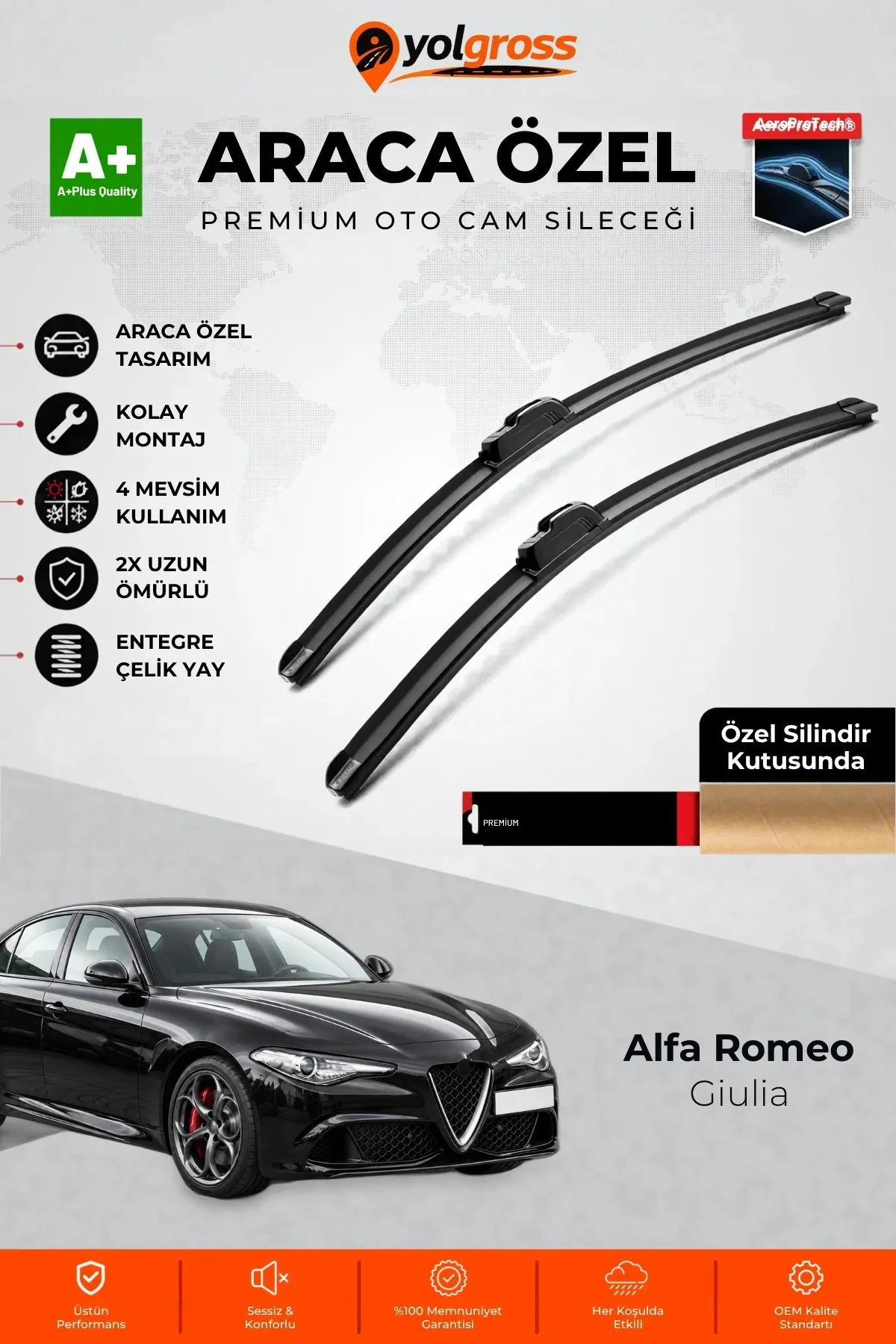 Alfa Romeo Giulia Ön Cam Silecek Seti 2015 Üzeri Premium Araca Özel 60-45 Cm A+ Kalite
